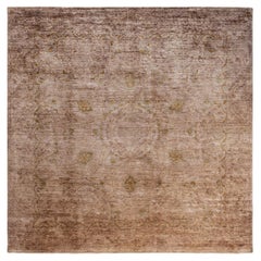 Contemporary Overdyed Hand Knotted Wool Beige Area Rug 8' 10" x 8' 10"