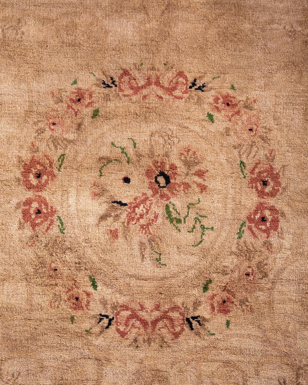 Contemporary Overdyed Hand Knotted Wool Beige Area Rug (Pakistanisch) im Angebot