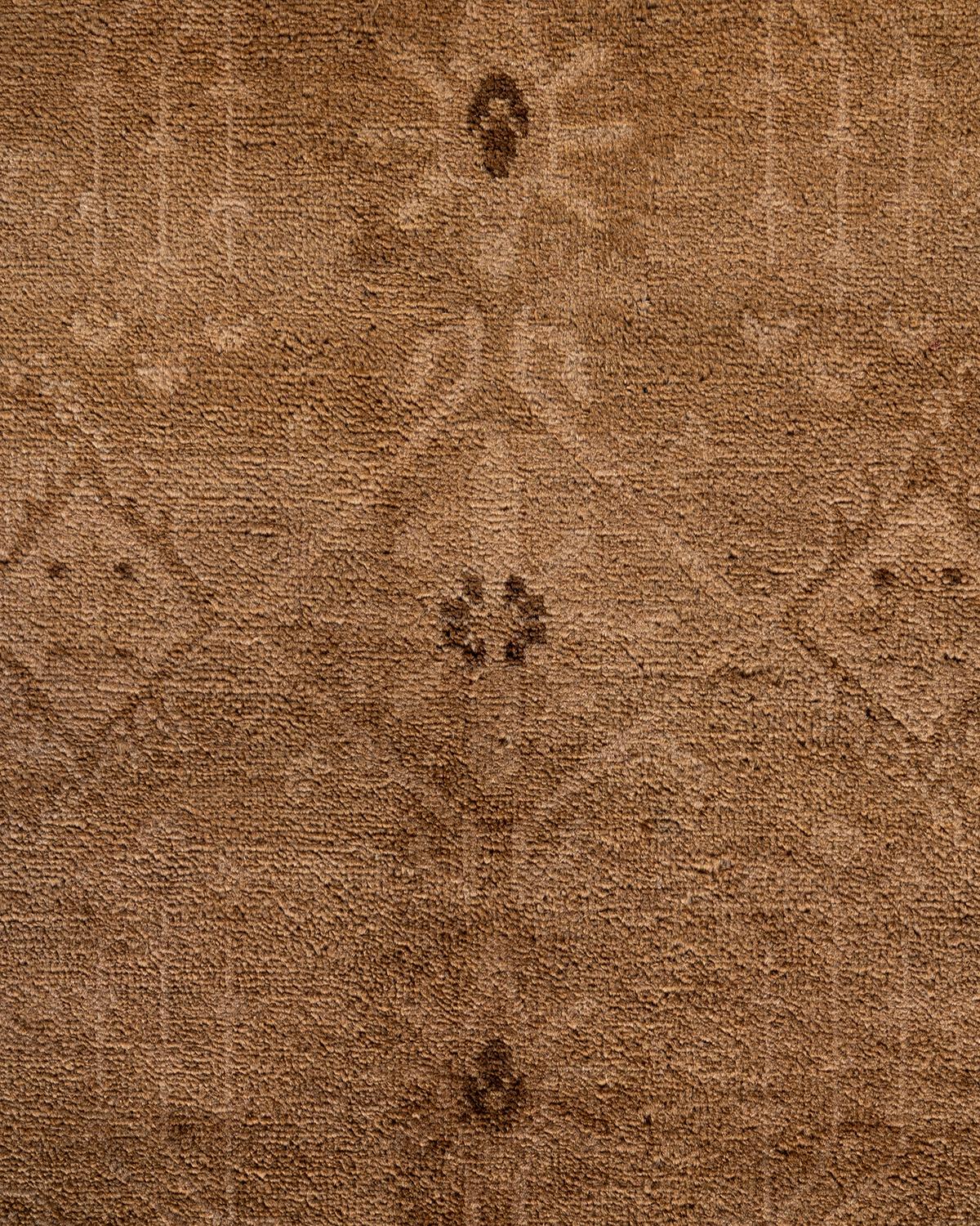 Pakistani Contemporary Overdyed Hand Knotted Wool Beige Area Rug For Sale