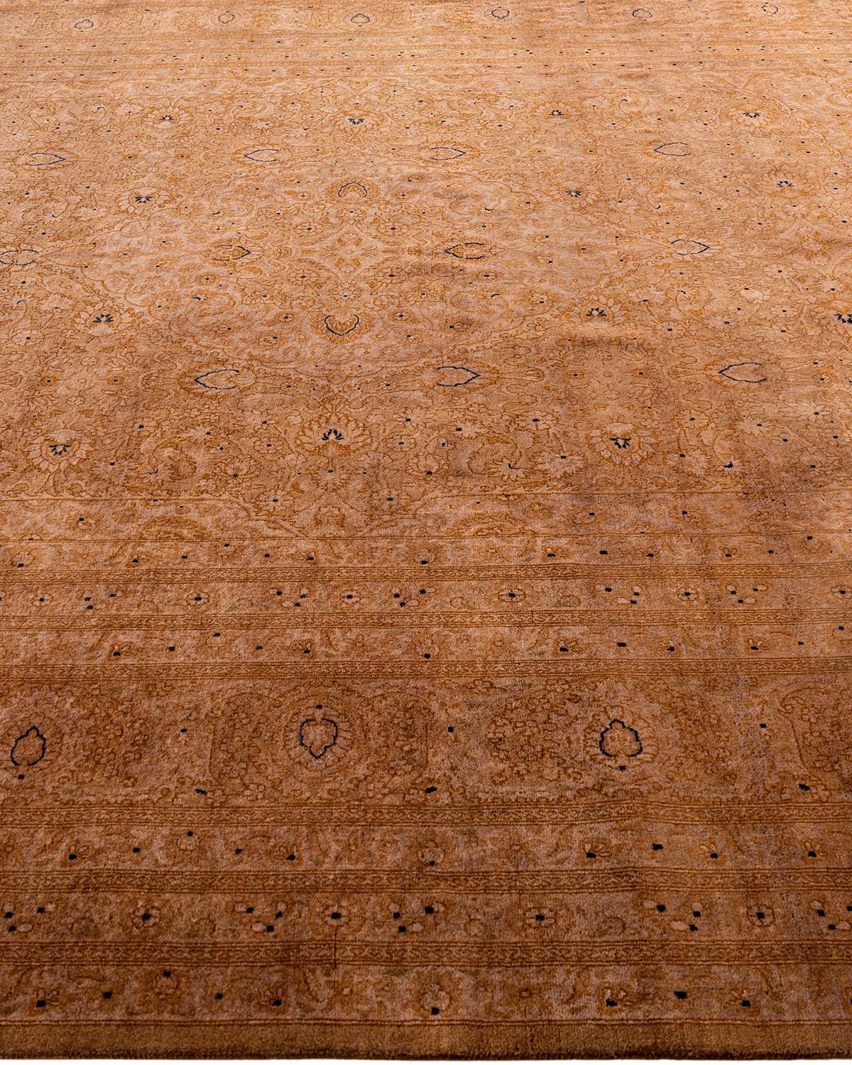 Contemporary Overdyed Hand Knotted Wool Beige Area Rug In New Condition For Sale In Norwalk, CT