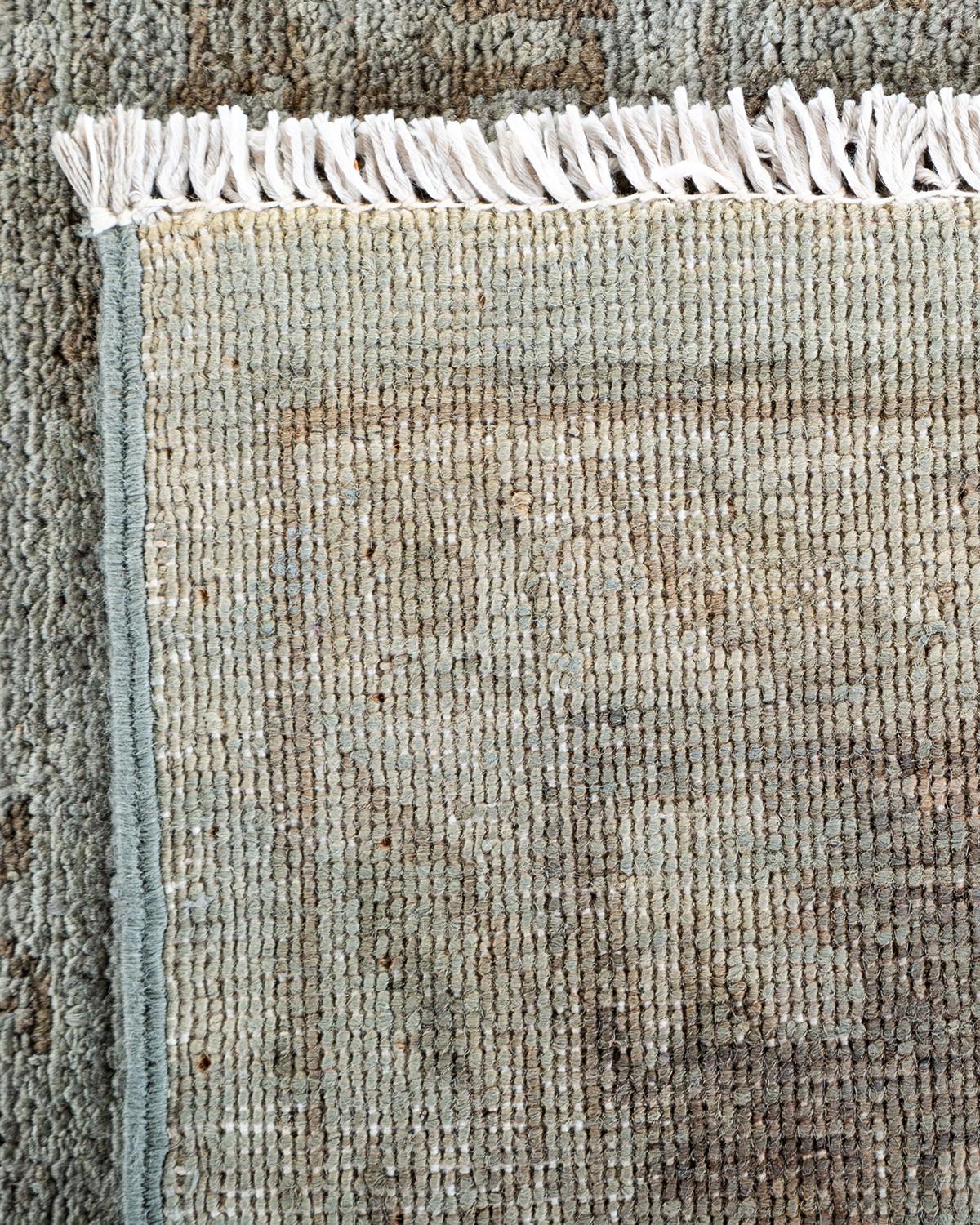 Contemporary Overdyed Hand Knotted Wool Beige Area Rug For Sale 1