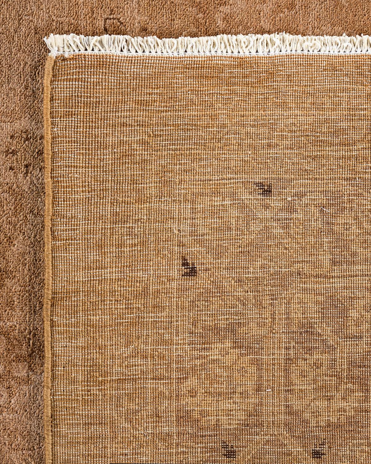 Contemporary Overdyed Hand Knotted Wool Beige Area Rug For Sale 1