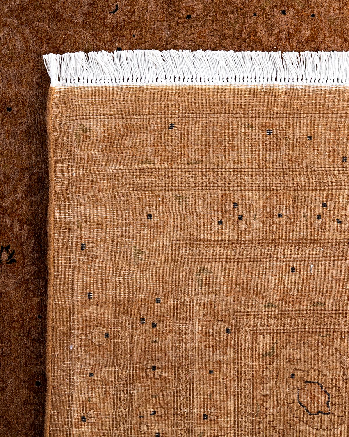 Contemporary Overdyed Hand Knotted Wool Beige Area Rug For Sale 1