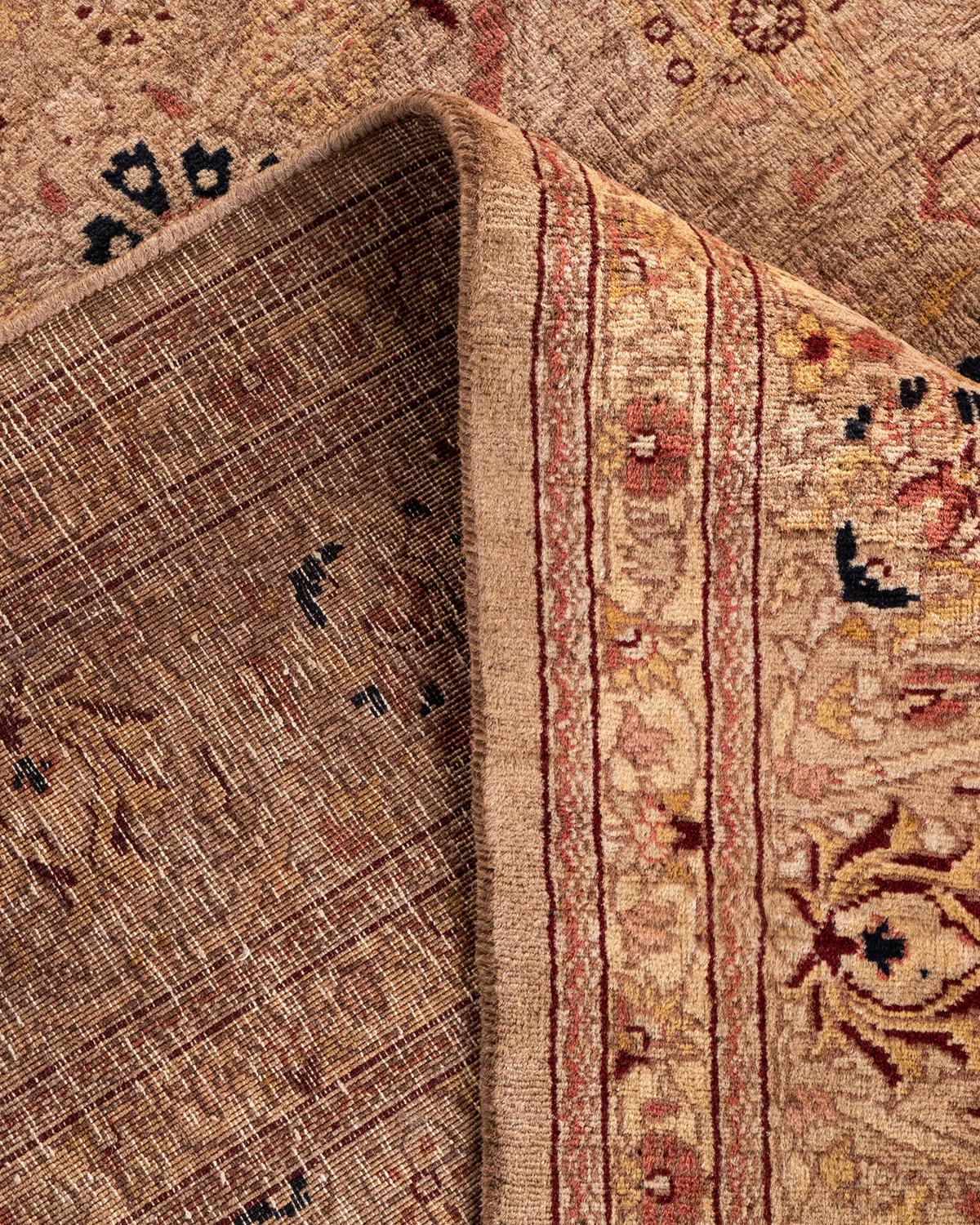 Contemporary Overdyed Hand Knotted Wool Beige Area Rug For Sale 2