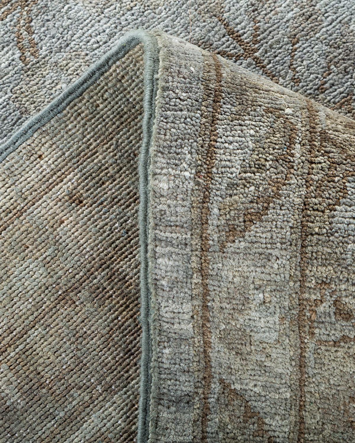 Contemporary Overdyed Hand Knotted Wool Beige Area Rug For Sale 2