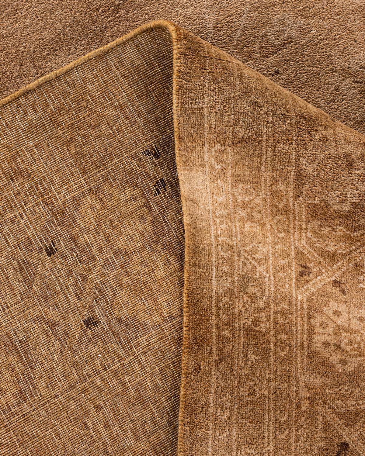 Contemporary Overdyed Hand Knotted Wool Beige Area Rug For Sale 2