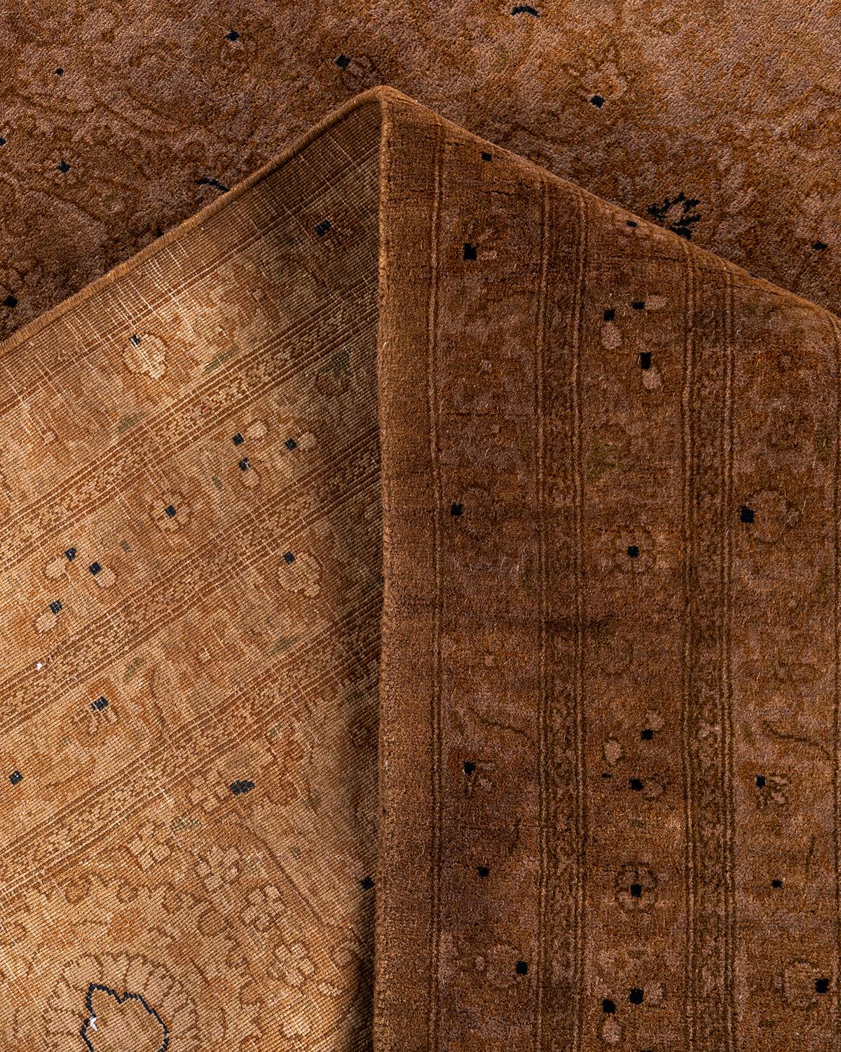 Contemporary Overdyed Hand Knotted Wool Beige Area Rug For Sale 2