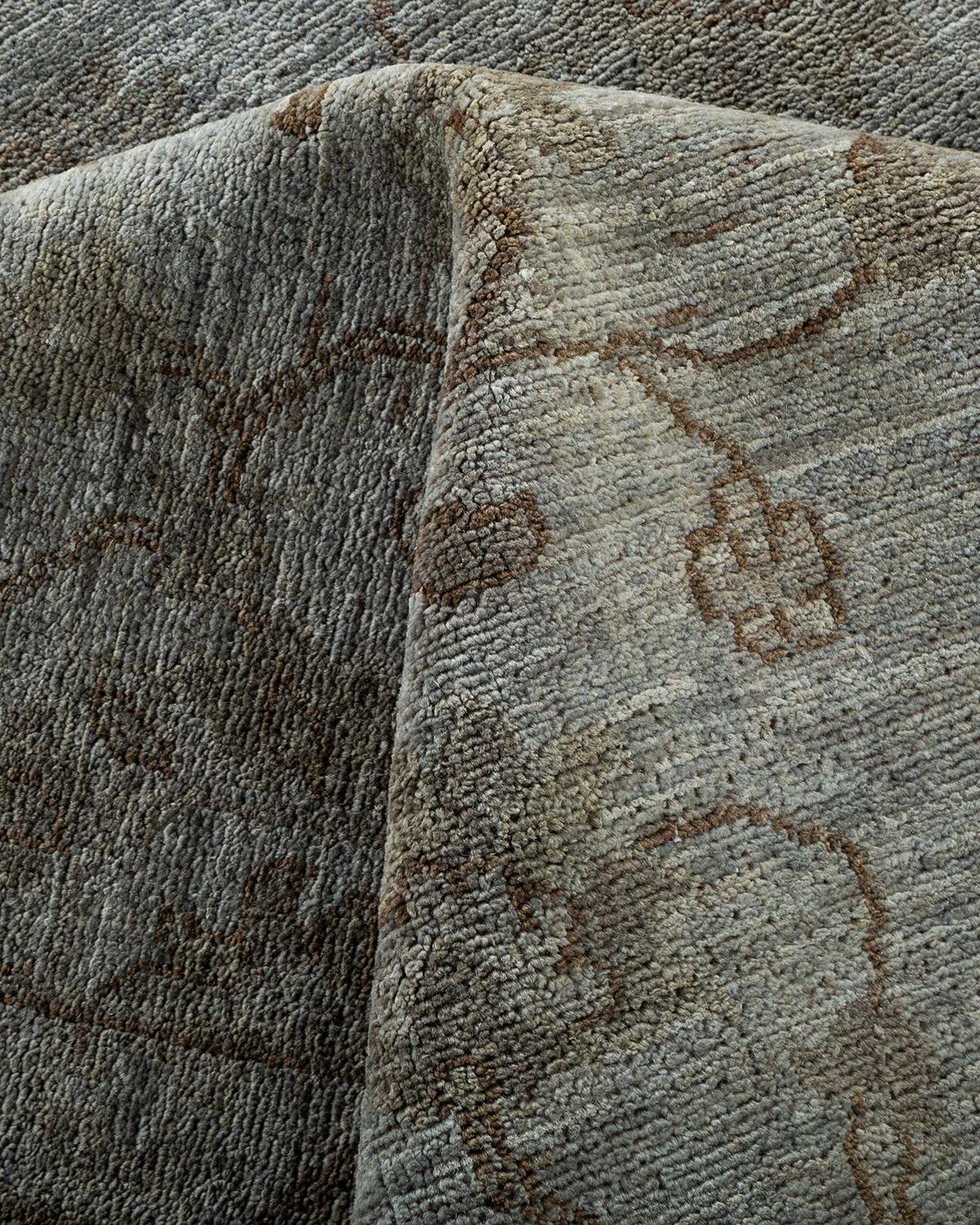 Contemporary Overdyed Hand Knotted Wool Beige Area Rug For Sale 3