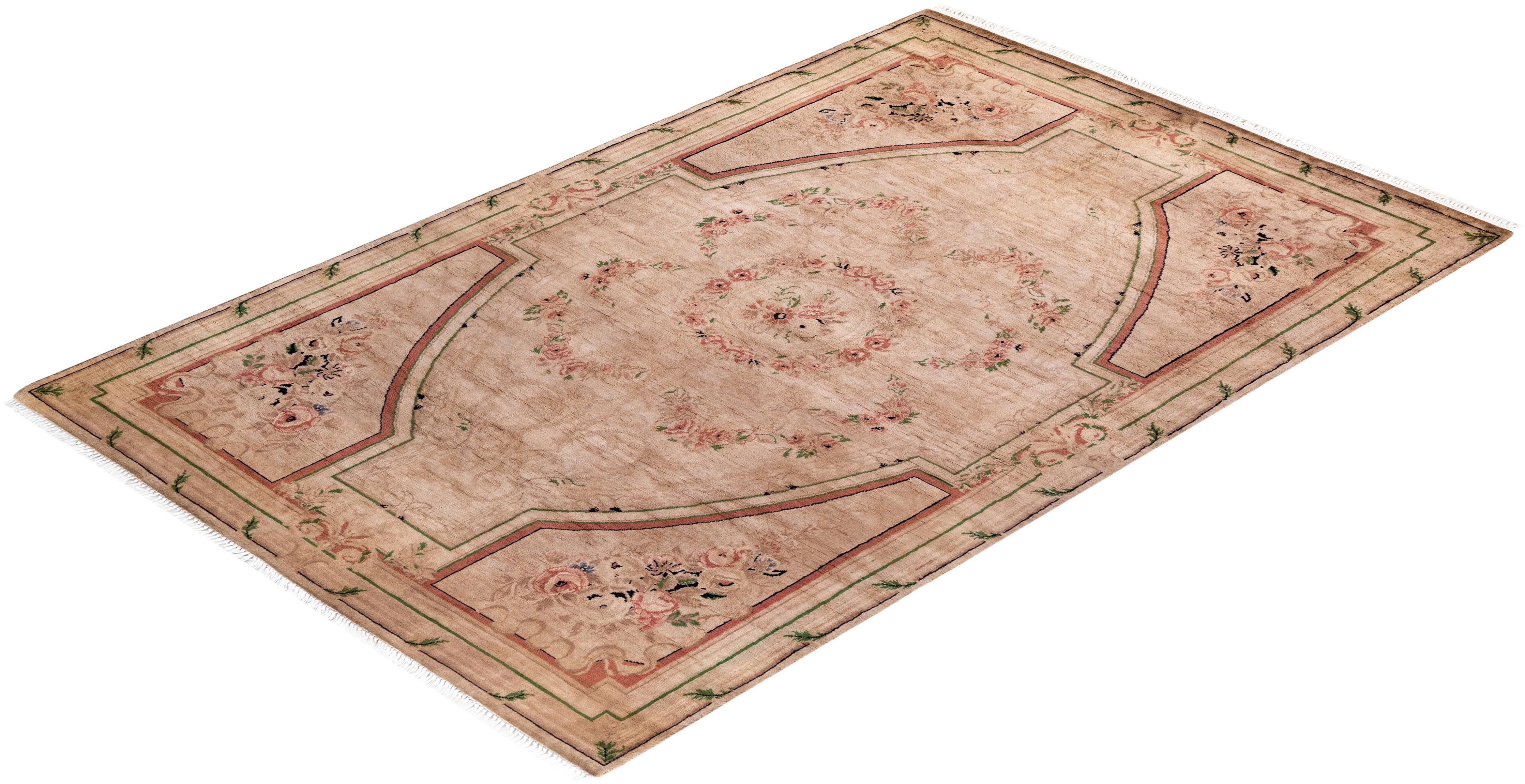 Contemporary Overdyed Hand Knotted Wool Beige Area Rug im Angebot 2
