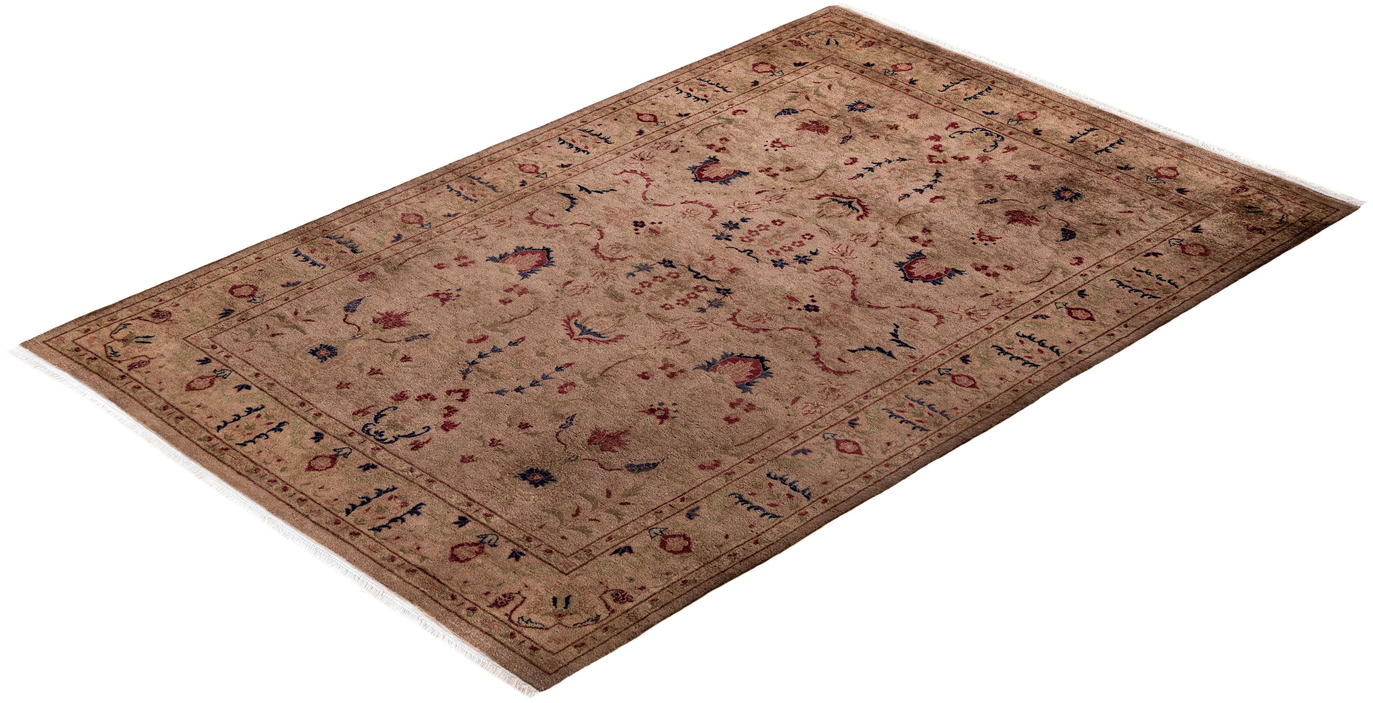 Contemporary Overdyed Hand Knotted Wool Beige Area Rug For Sale 4