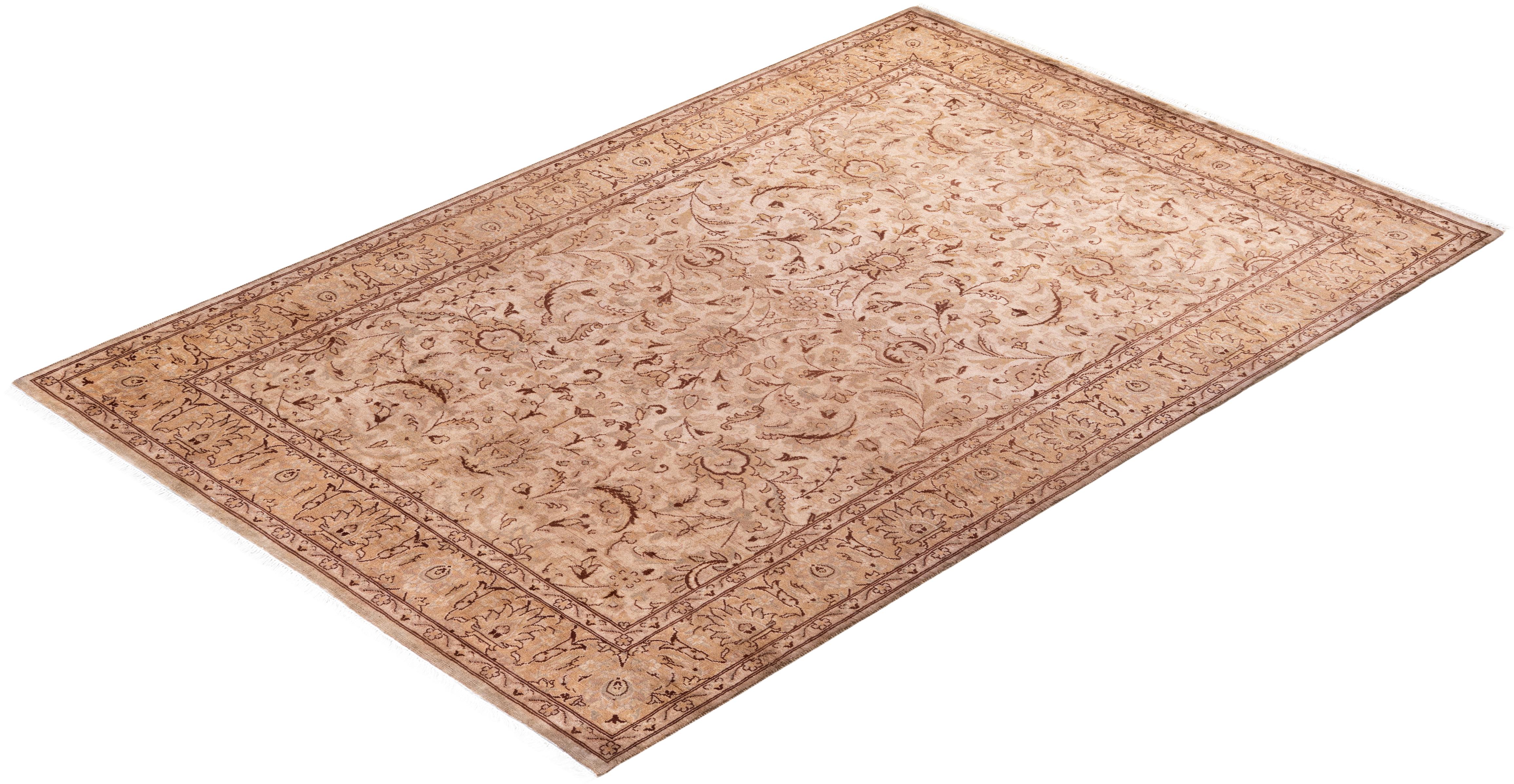 Contemporary Overdyed Hand Knotted Wool Beige Area Rug im Angebot 2