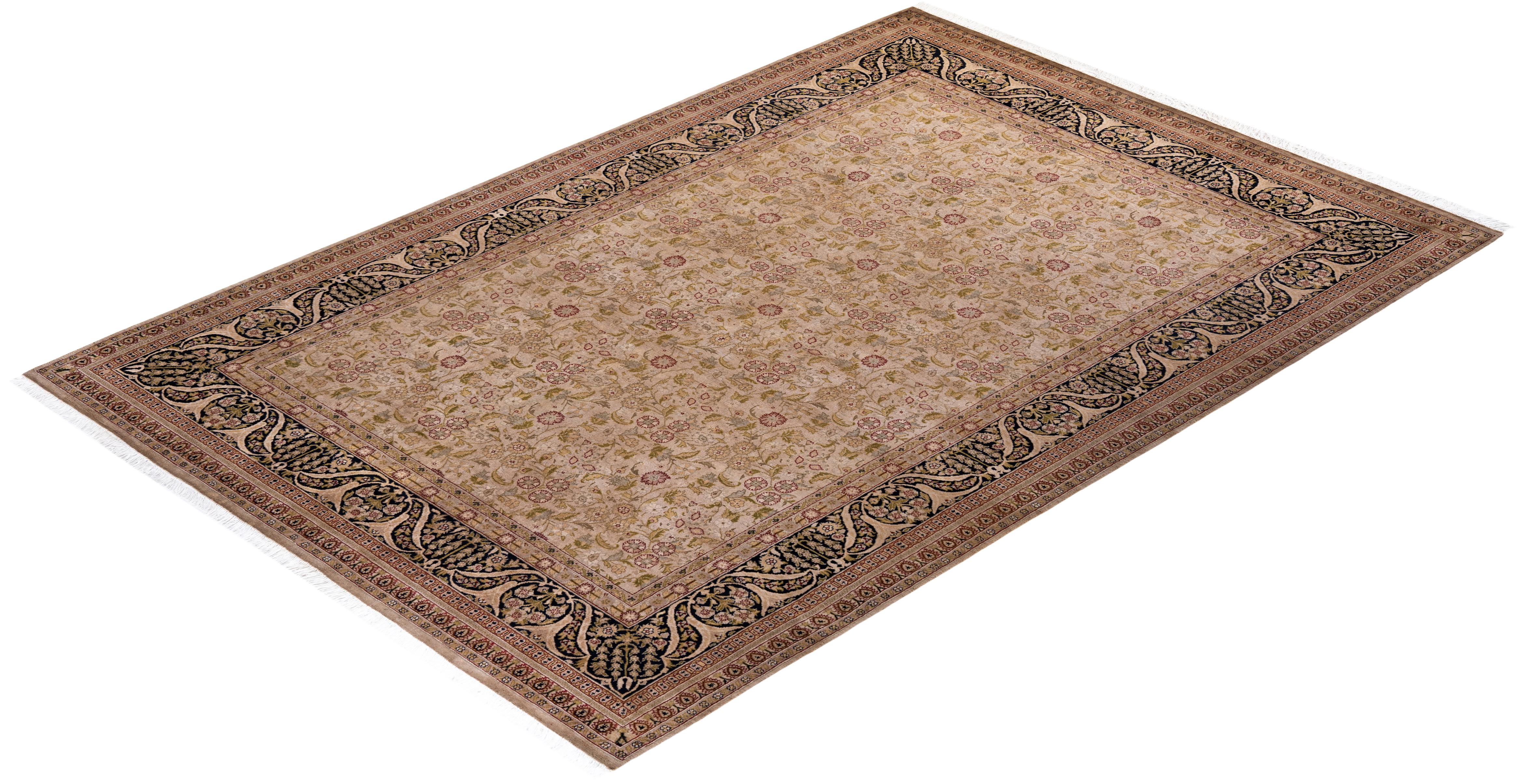 Contemporary Overdyed Hand Knotted Wool Beige Area Rug For Sale 4