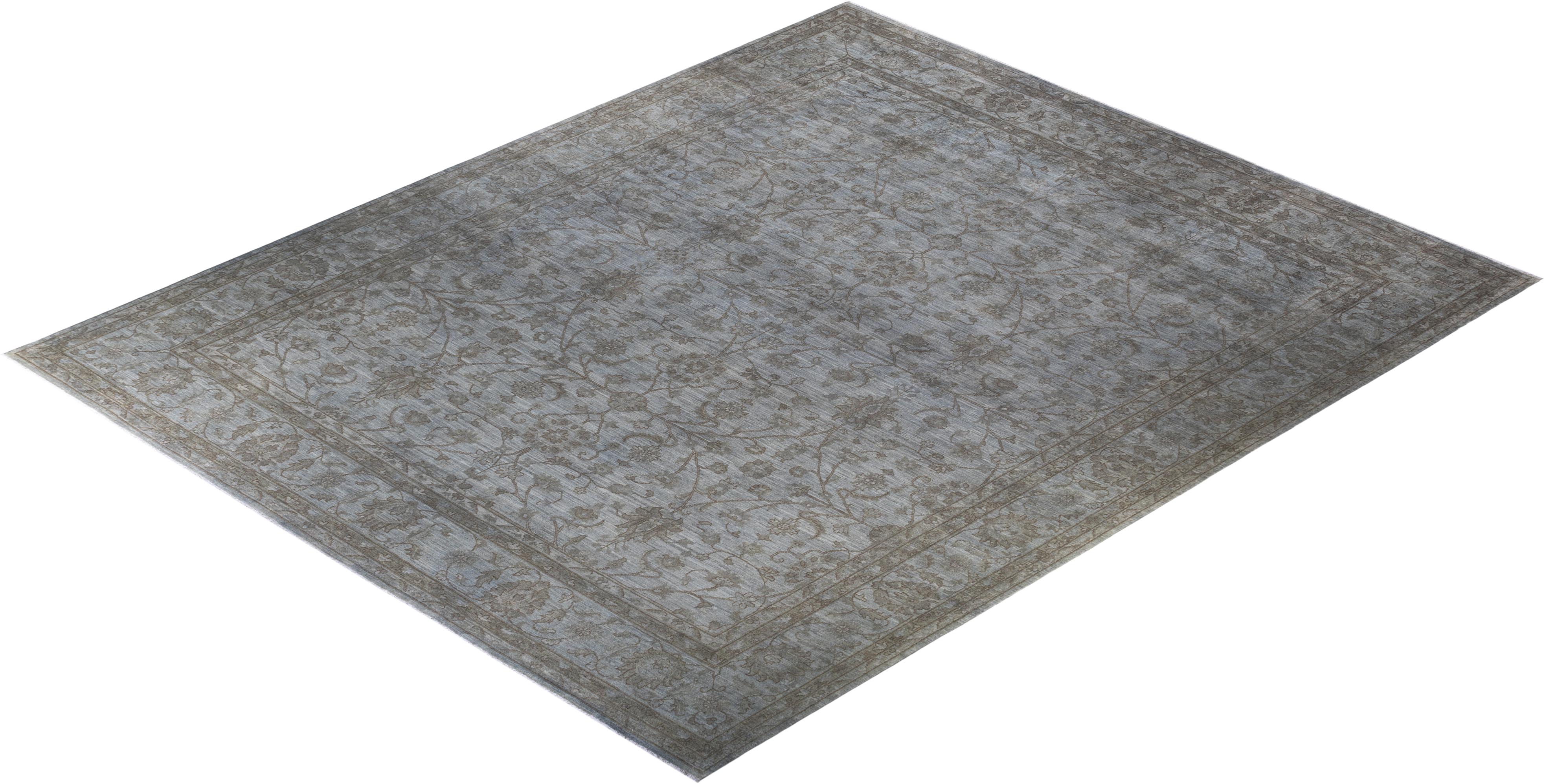 Contemporary Overdyed Hand Knotted Wool Beige Area Rug For Sale 4