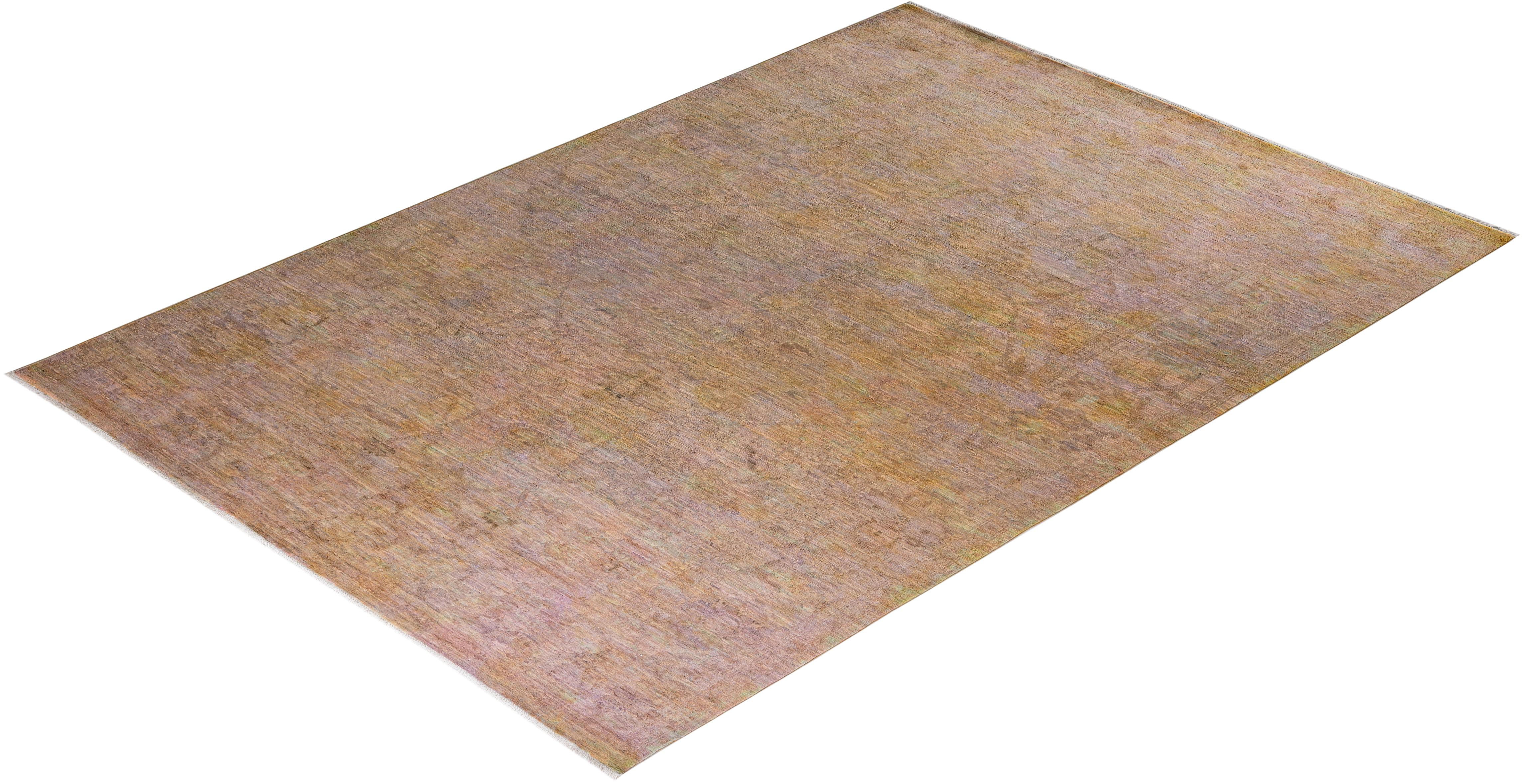 Contemporary Overdyed Hand Knotted Wool Beige Area Rug im Angebot 2