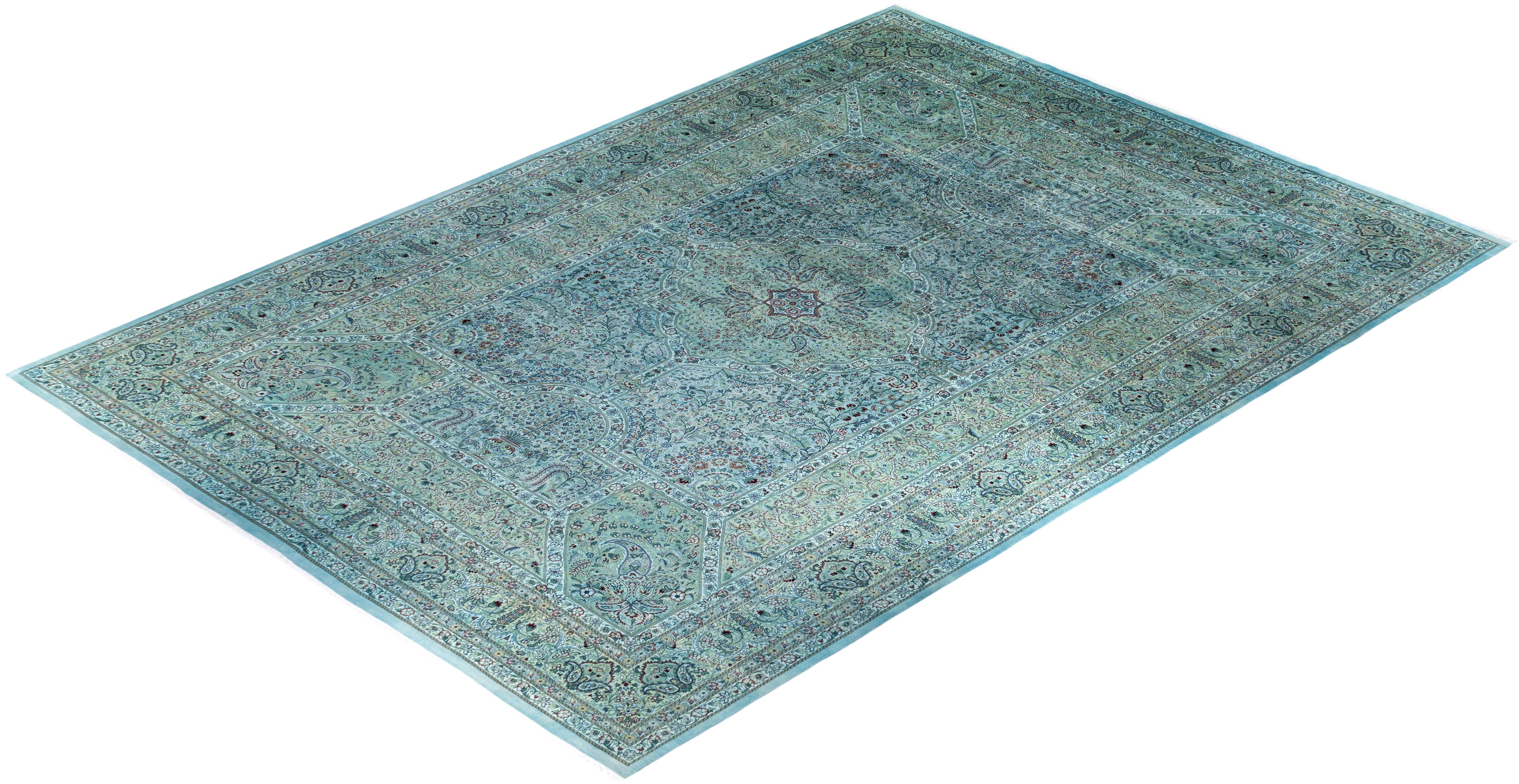 Contemporary Overdyed Hand Knotted Wool Beige Area Rug For Sale 4
