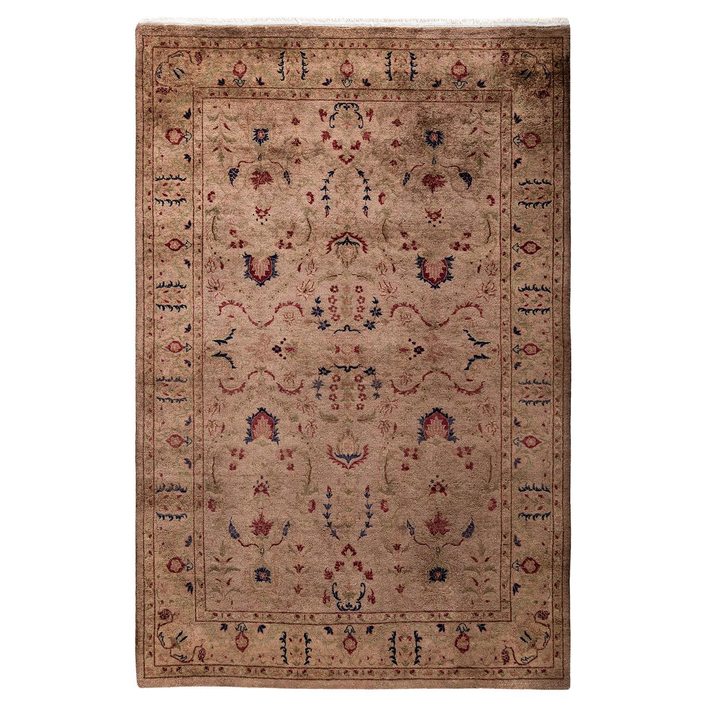 Contemporary Overdyed Hand Knotted Wool Beige Area Rug