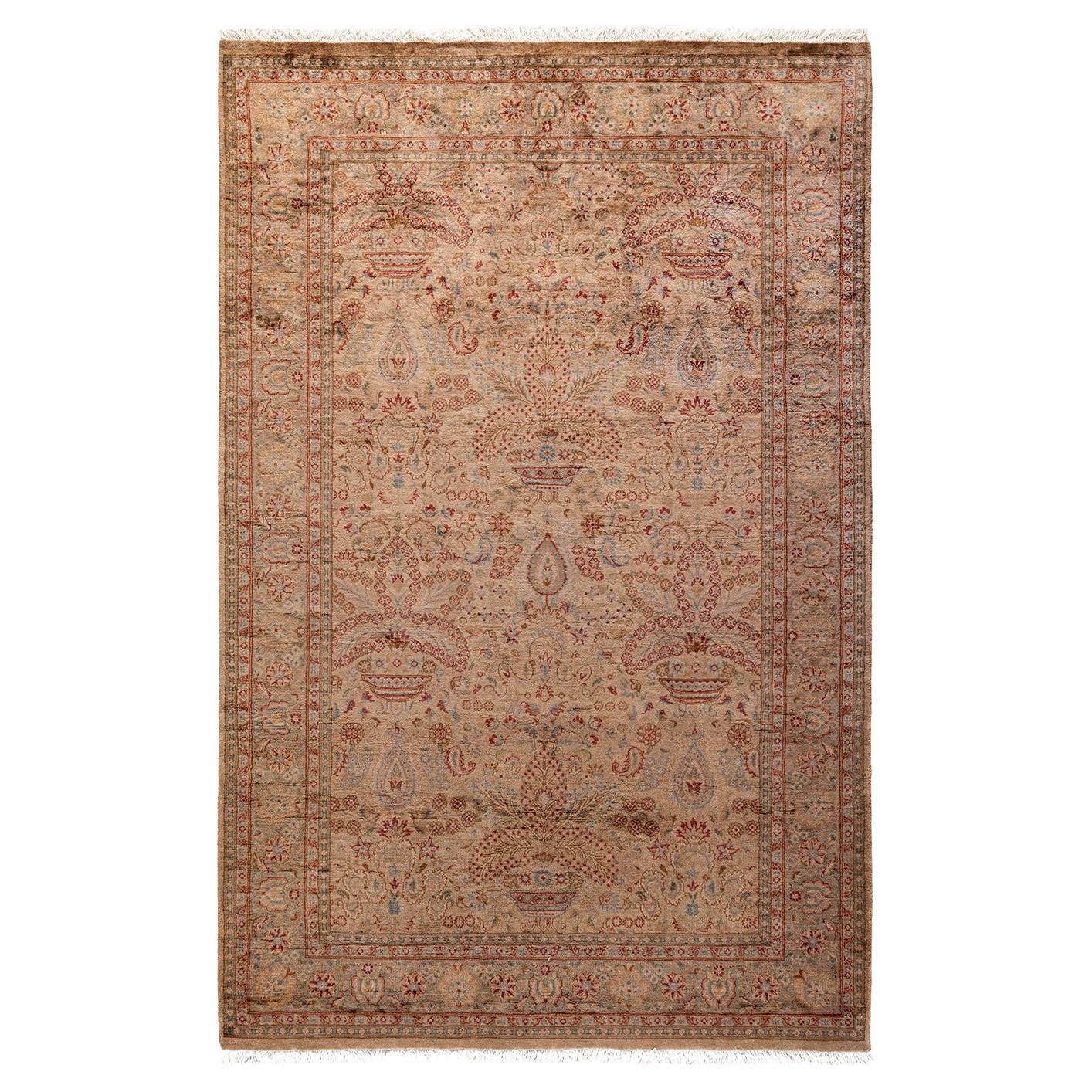 Contemporary Overdyed Hand Knotted Wool Beige Area Rug