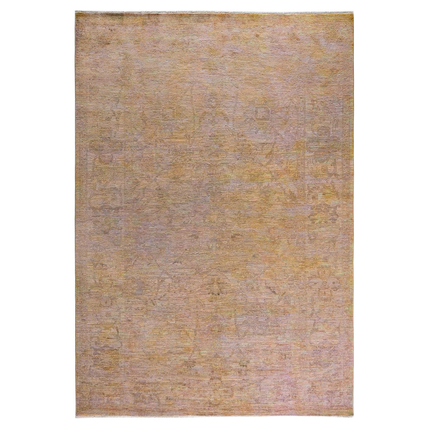 Contemporary Overdyed Hand Knotted Wool Beige Area Rug im Angebot