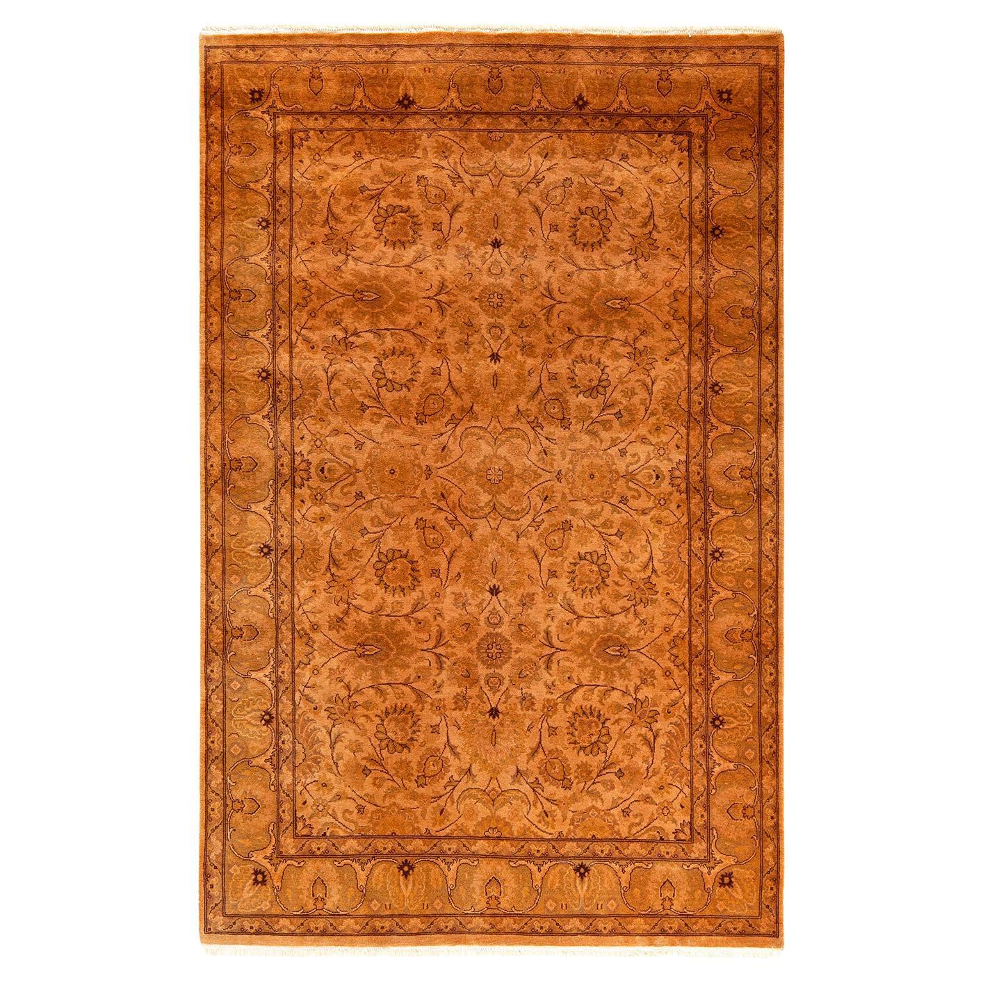 Contemporary Overdyed Hand Knotted Wool Beige Area Rug For Sale