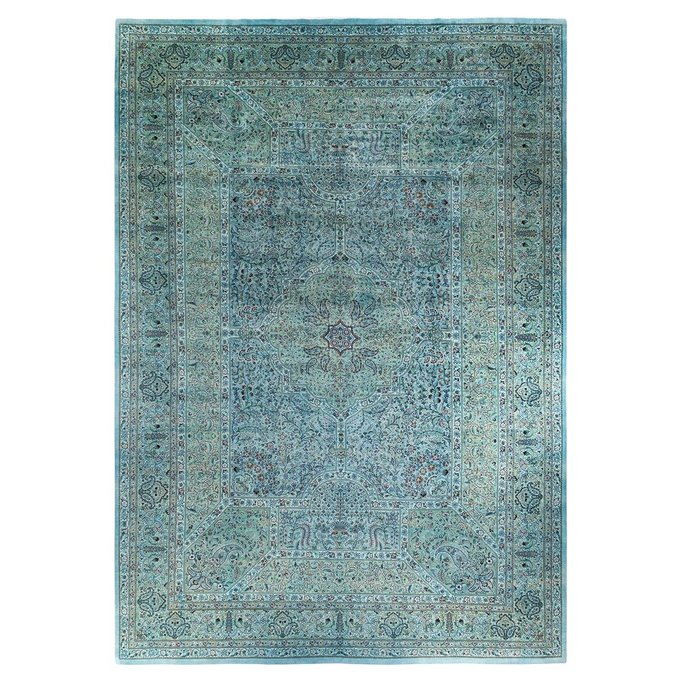 Contemporary Overdyed Hand Knotted Wool Beige Area Rug For Sale