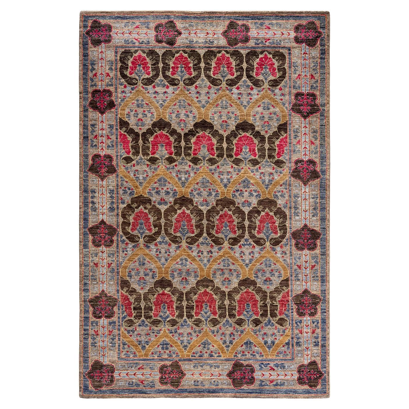 Contemporary Overdyed Hand Knotted Wool Beige Area Rug