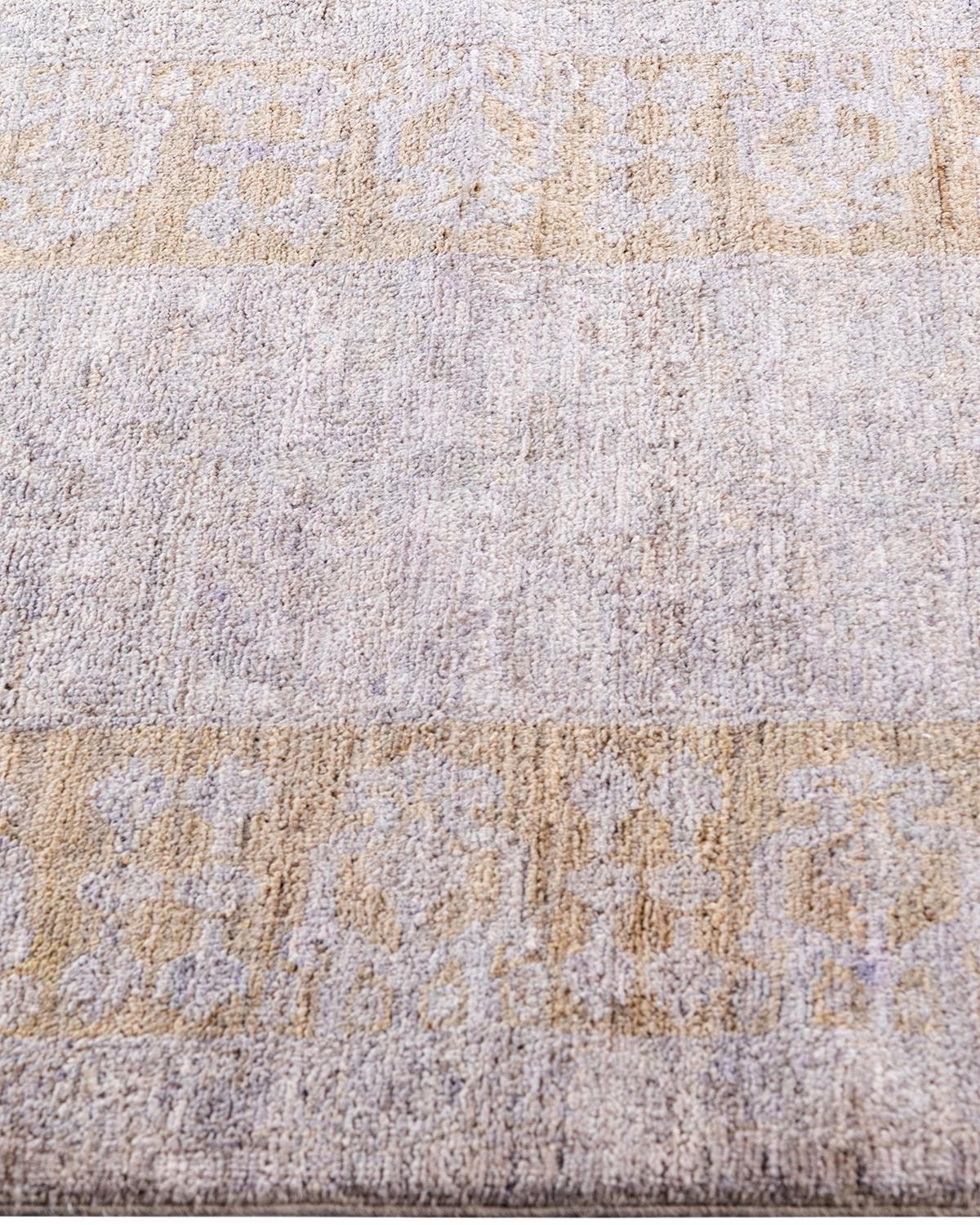 Contemporary Runner beige in lana sovratinto e annodato a mano 2' 6