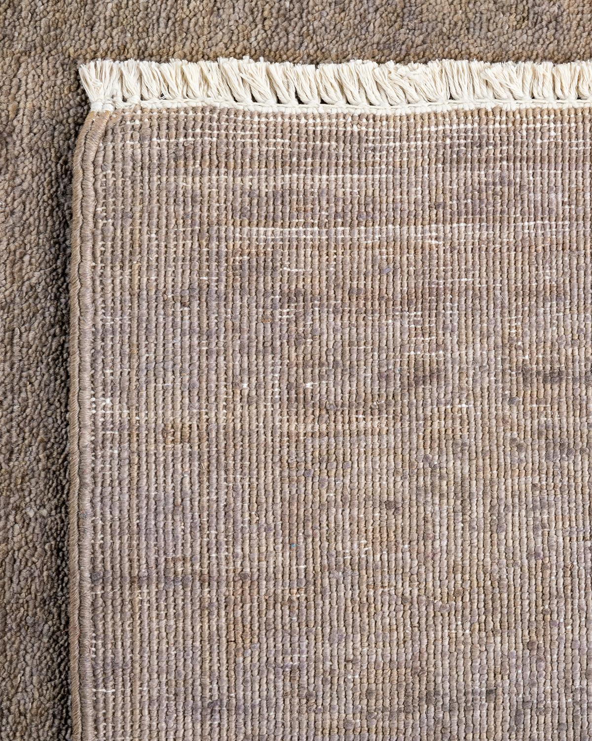 Contemporary Overdyed Hand Knotted Wool Beige Runner For Sale 1