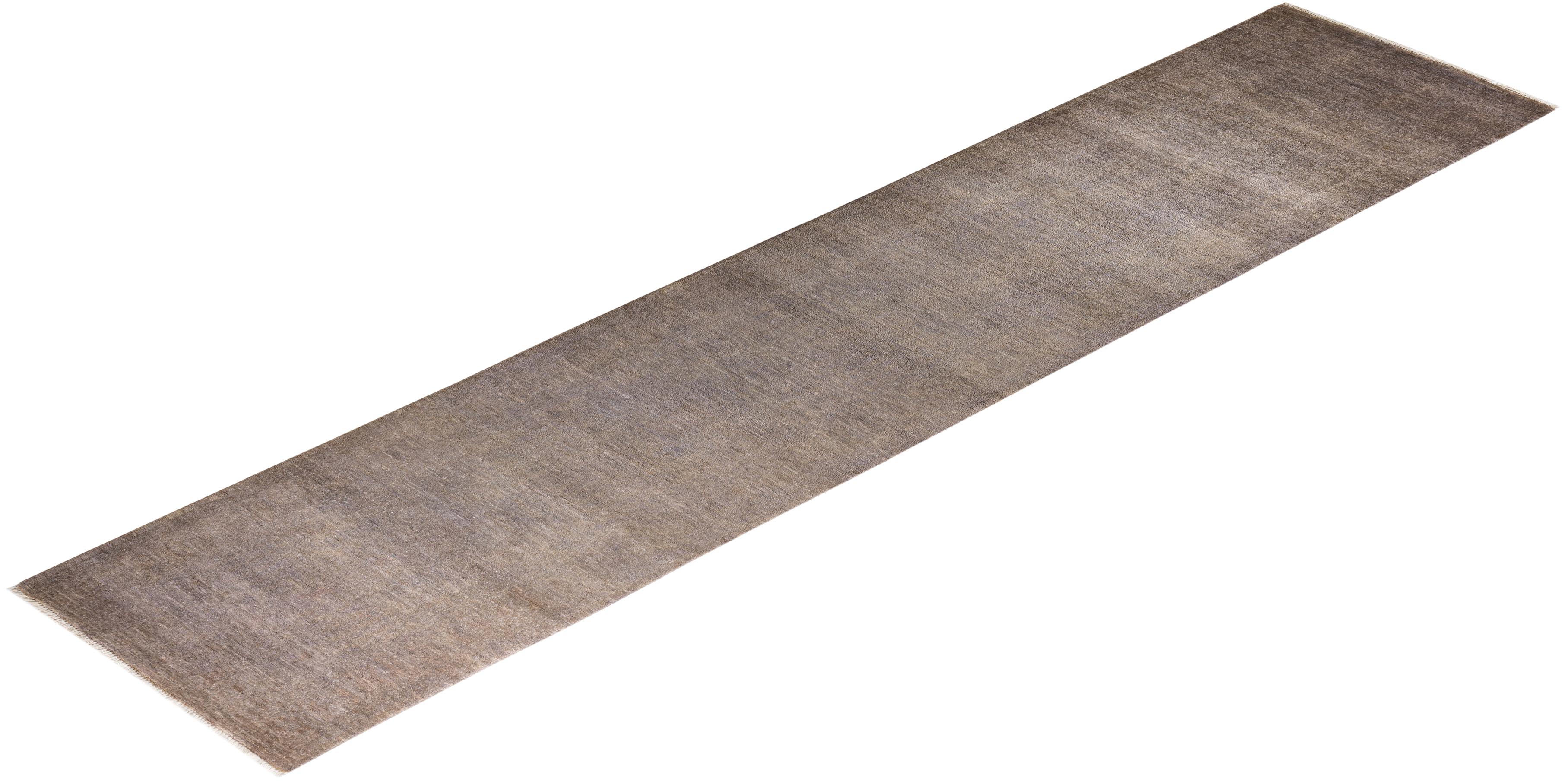 Contemporary Overdyed Hand Knotted Wool Beige Runner For Sale 4
