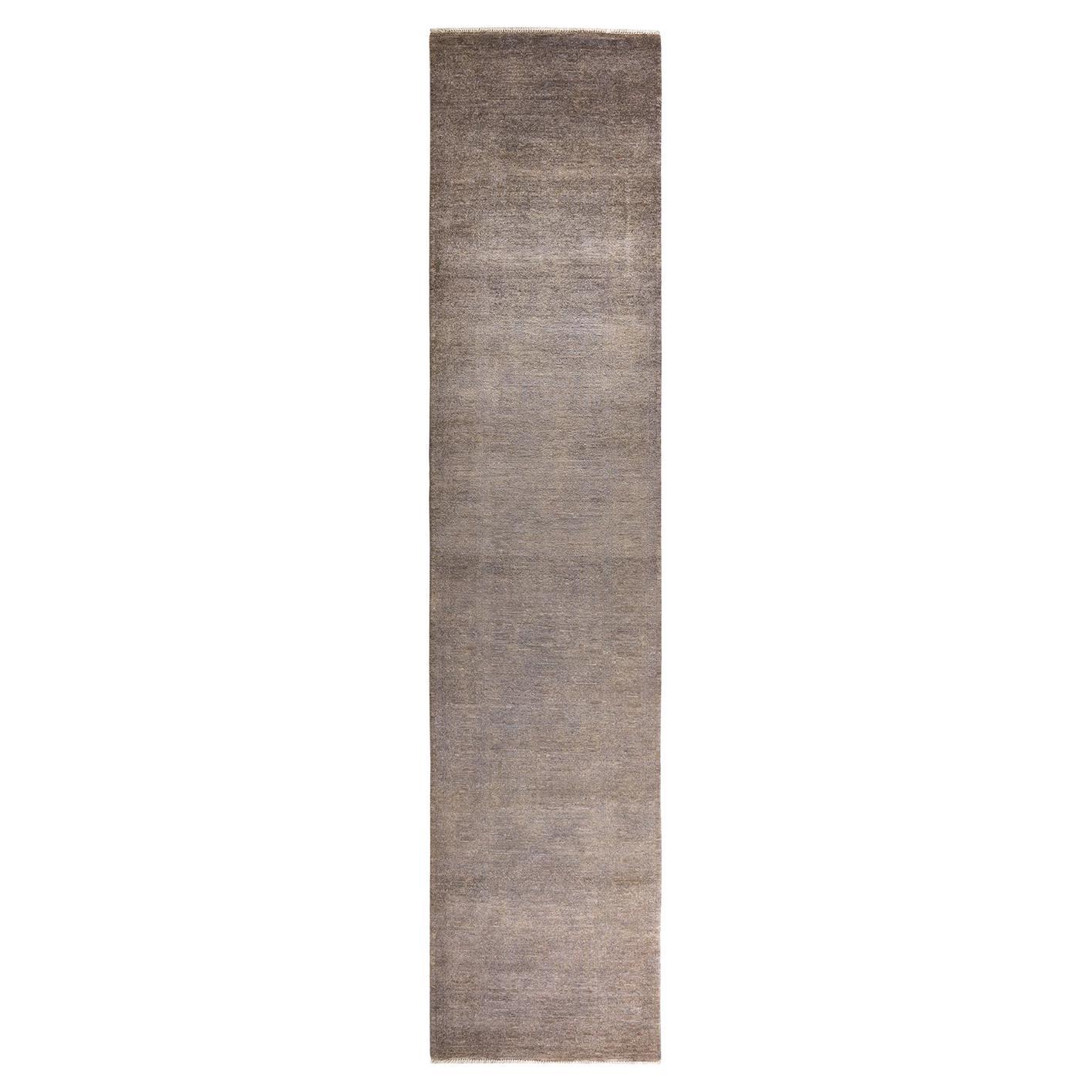Contemporary Overdyed Hand Knotted Wool Beige Runner For Sale