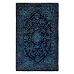 Contemporary Overdyed Hand Knotted Wool Black Area