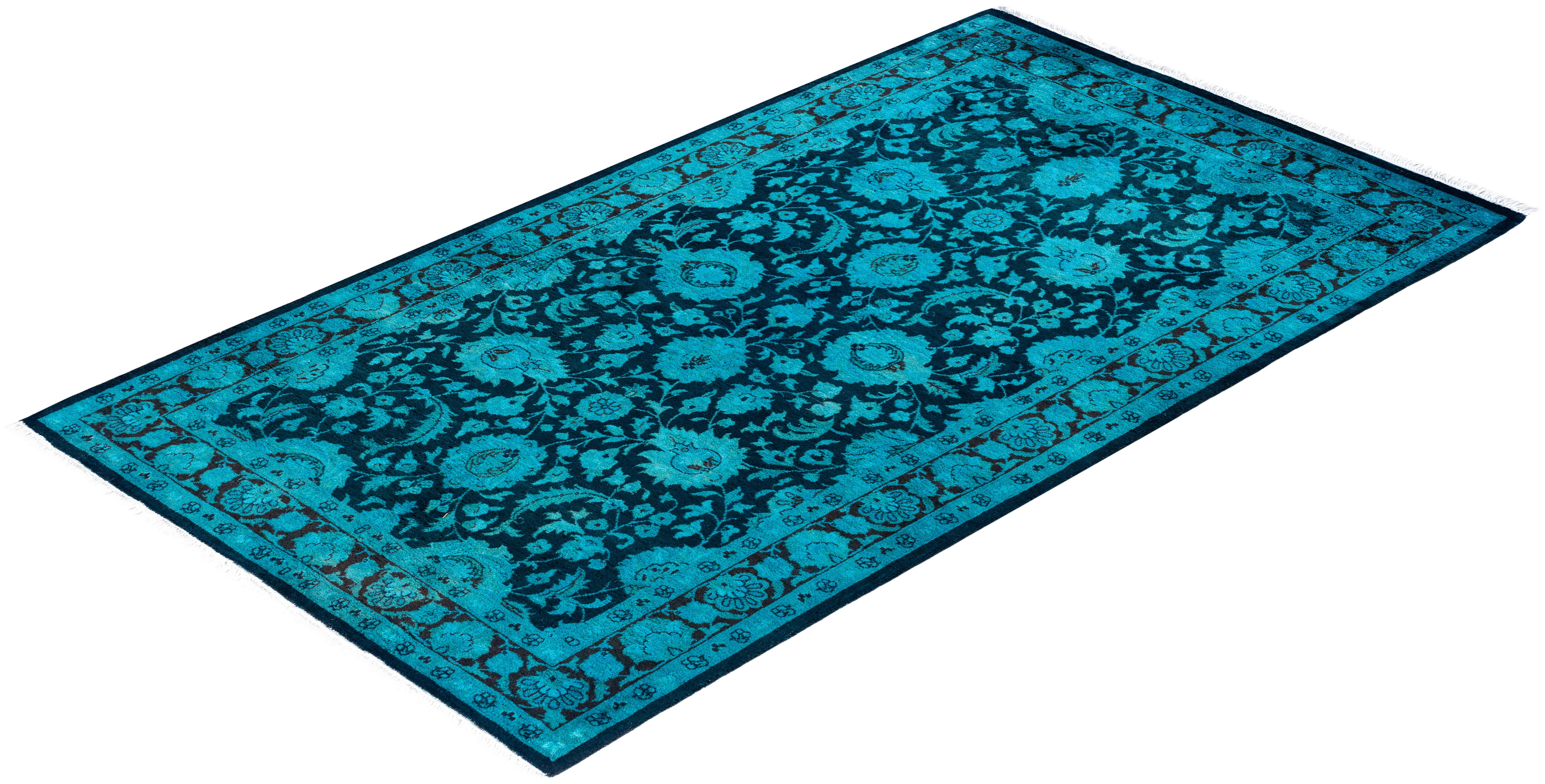 Contemporary Overdyed Hand Knots Rugs (Tappeto di lana nero) 3' 2