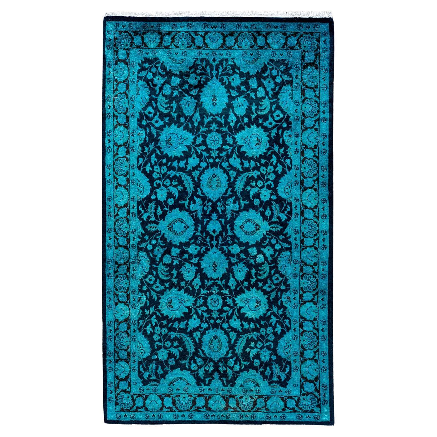 Contemporary Overdyed Hand Knotted Wool Black Area Rug 3' 2" x 5' 5"