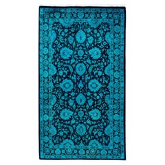 Contemporary Overdyed Hand Knotted Wool Black Area Rug 3' 2" x 5' 5"