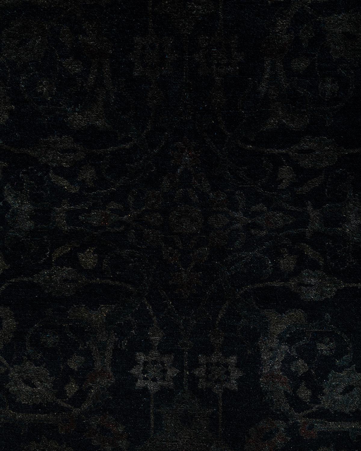 Pakistanais Contemporary Overdyed Hand Knotted Wool Black Area Rug 4' 2