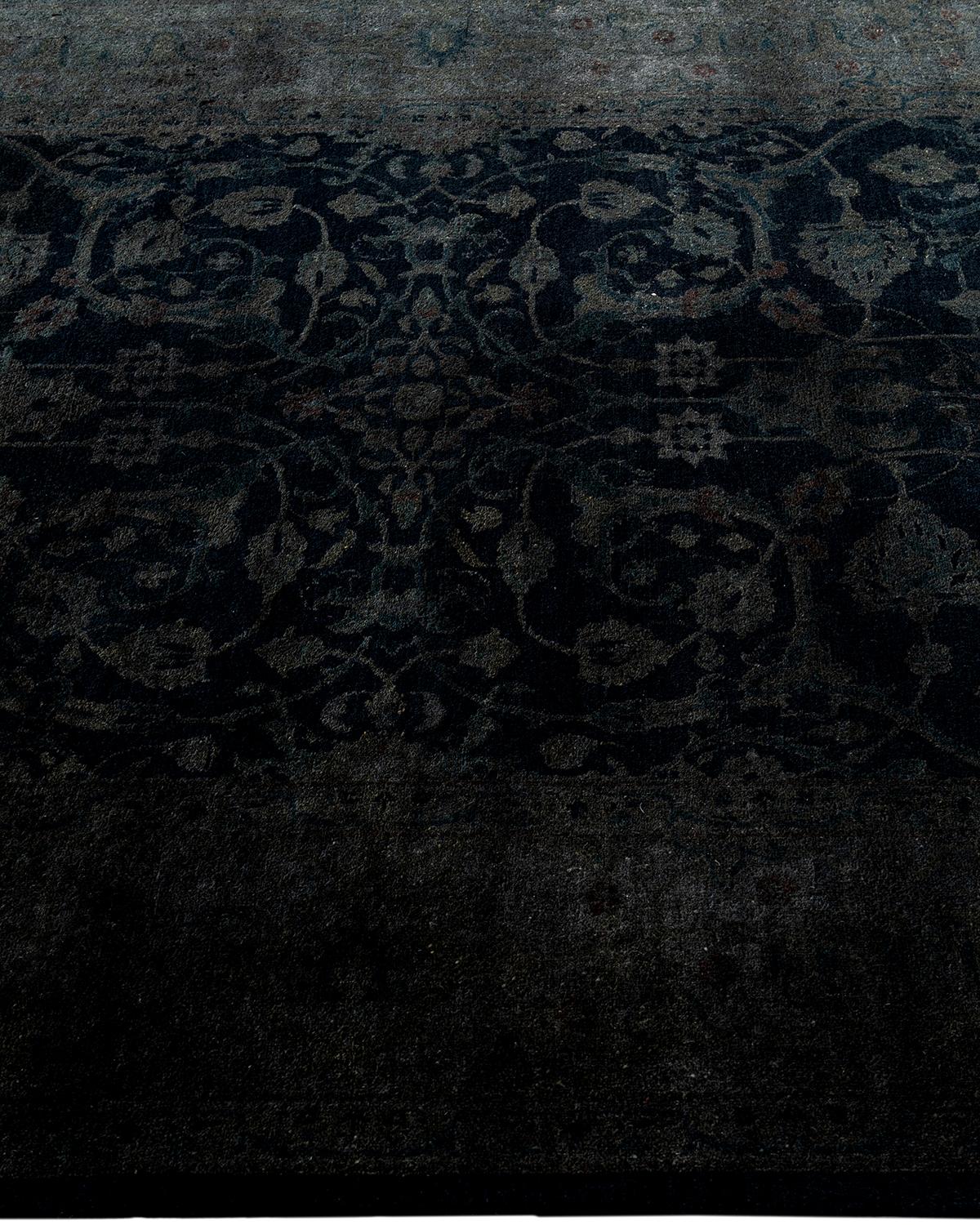 Contemporary Overdyed Hand Knotted Wool Black Area Rug 4' 2