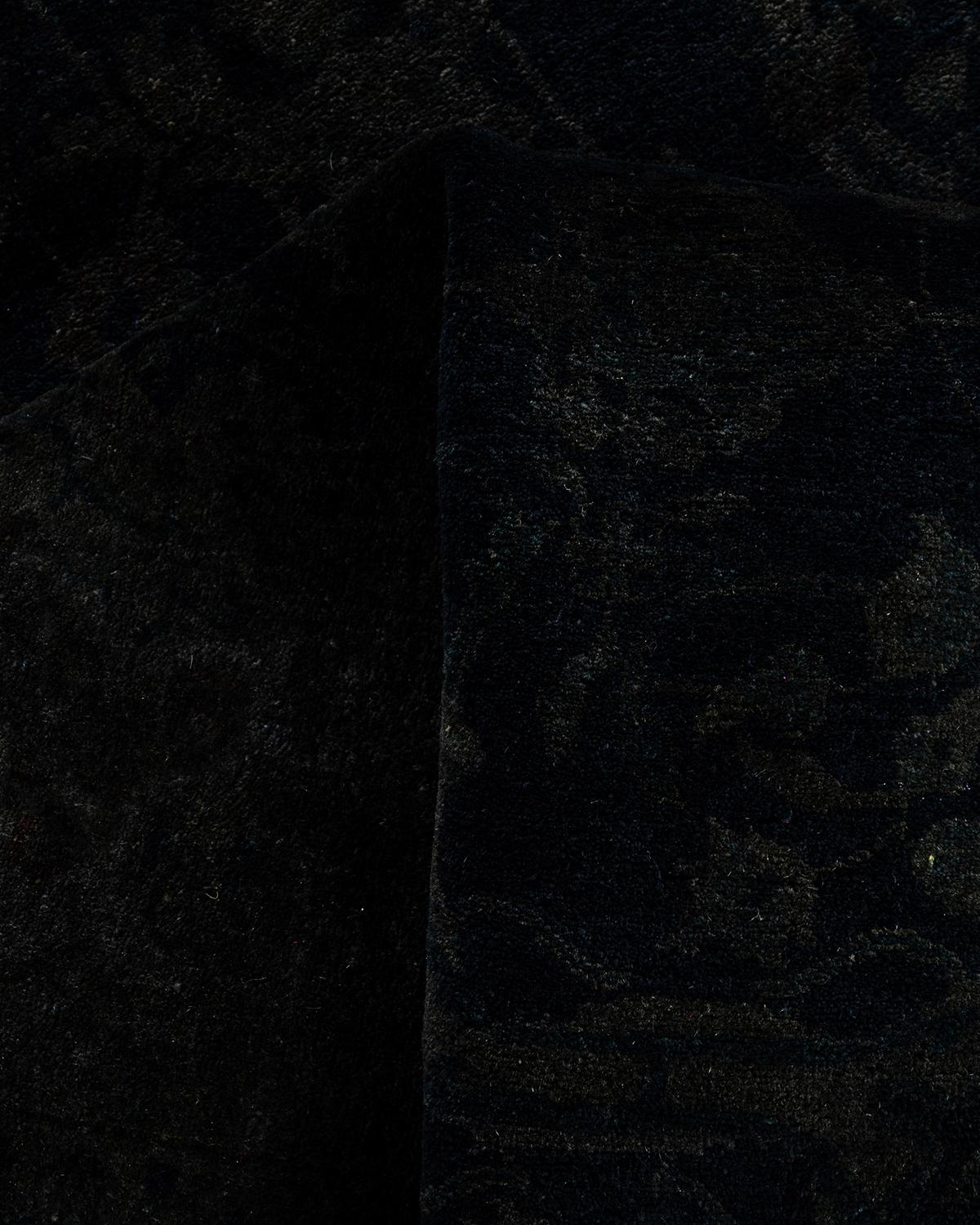 Contemporary Overdyed Hand Knotted Wool Black Area Rug 4' 2