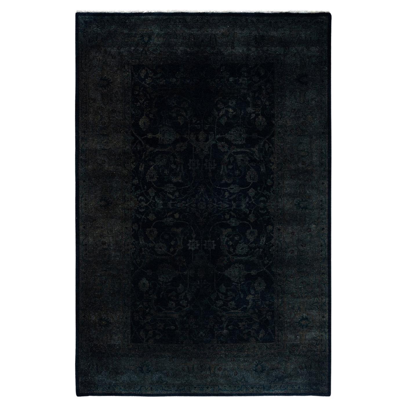 Contemporary Overdyed Hand Knotted Wool Black Area Rug 4' 2" x 6' 3"