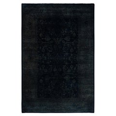 Contemporary Overdyed Hand Knotted Wool Black Area Rug 4' 2" x 6' 3"
