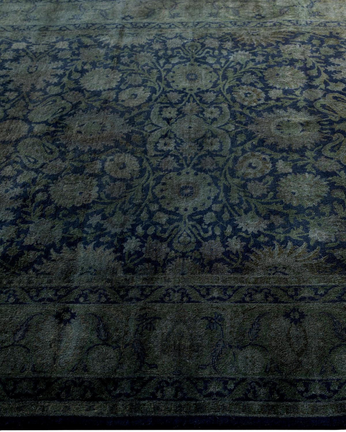 Contemporary Overdyed Hand Knotted Wool Black Area Rug 4' 8