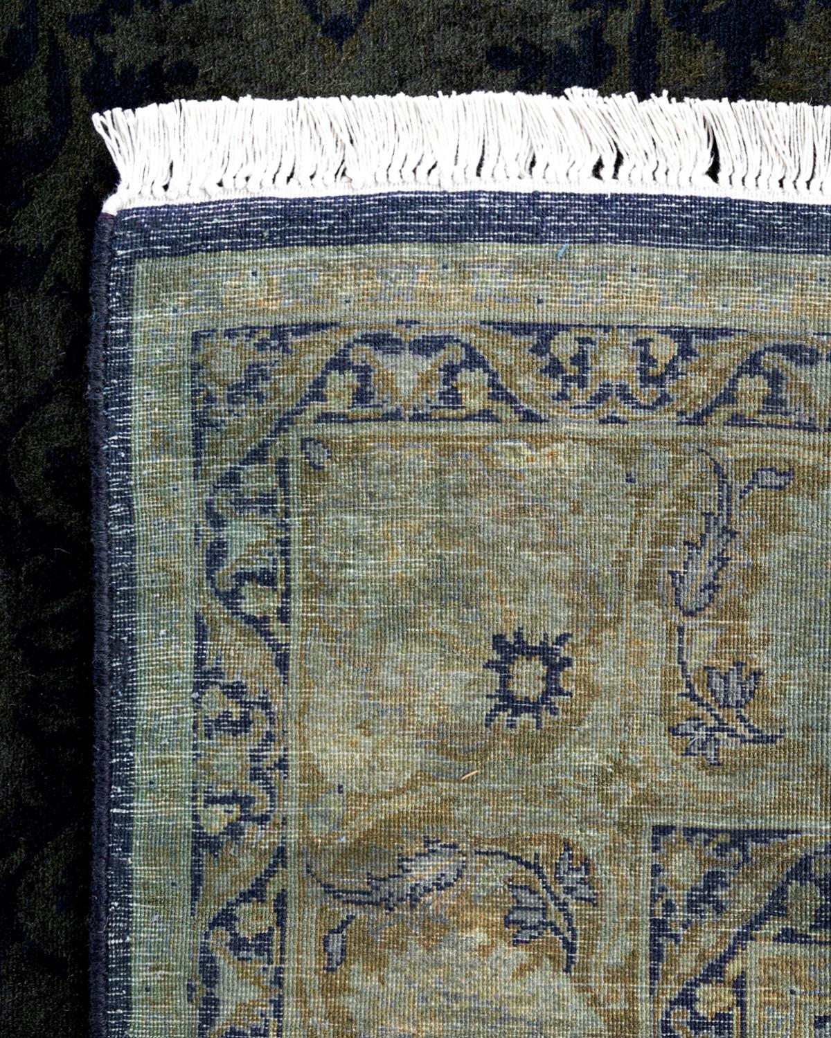 Contemporary Overdyed Hand Knotted Wool Black Area Rug 4' 8