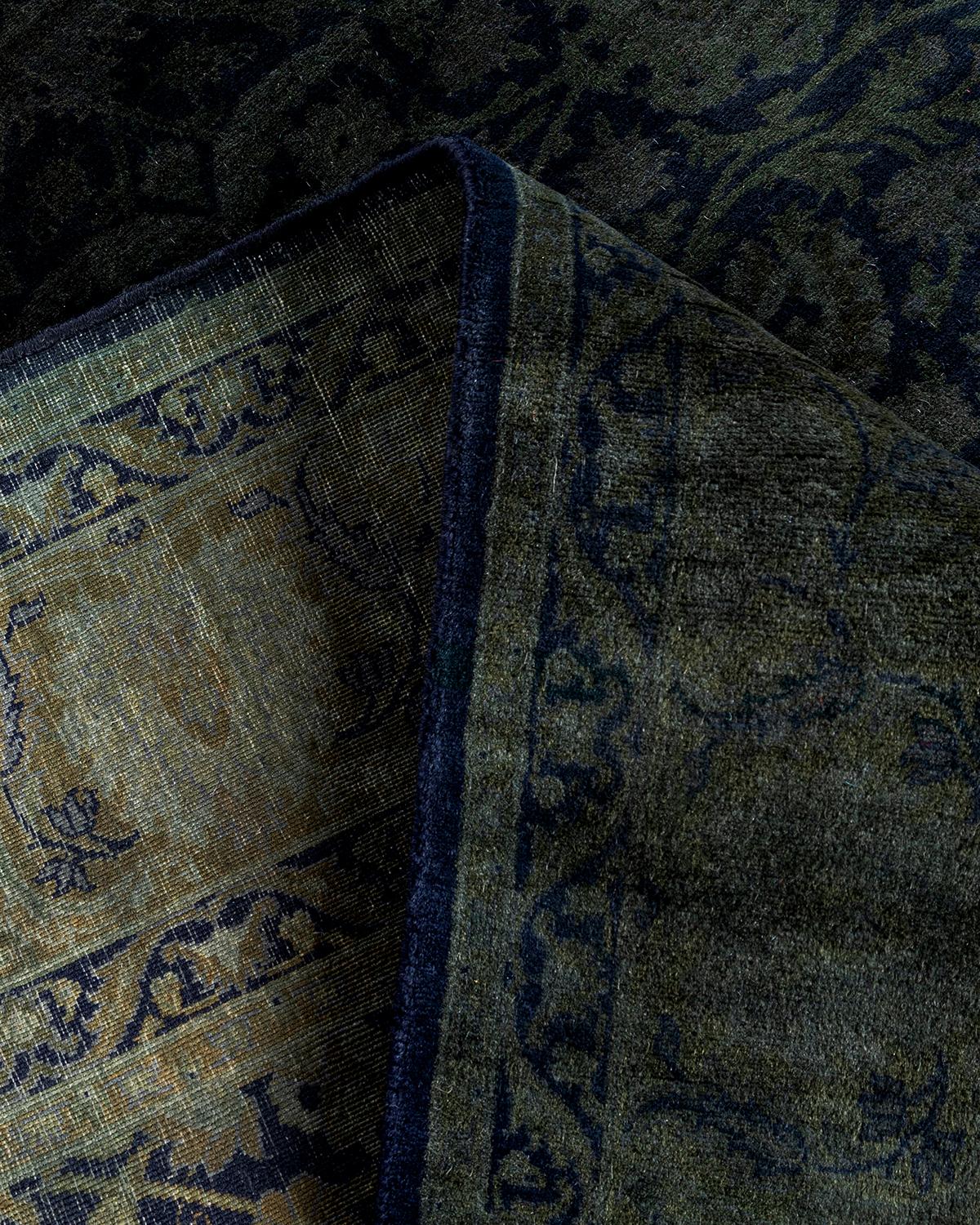 Contemporary Overdyed Hand Knotted Wool Black Area Rug 4' 8