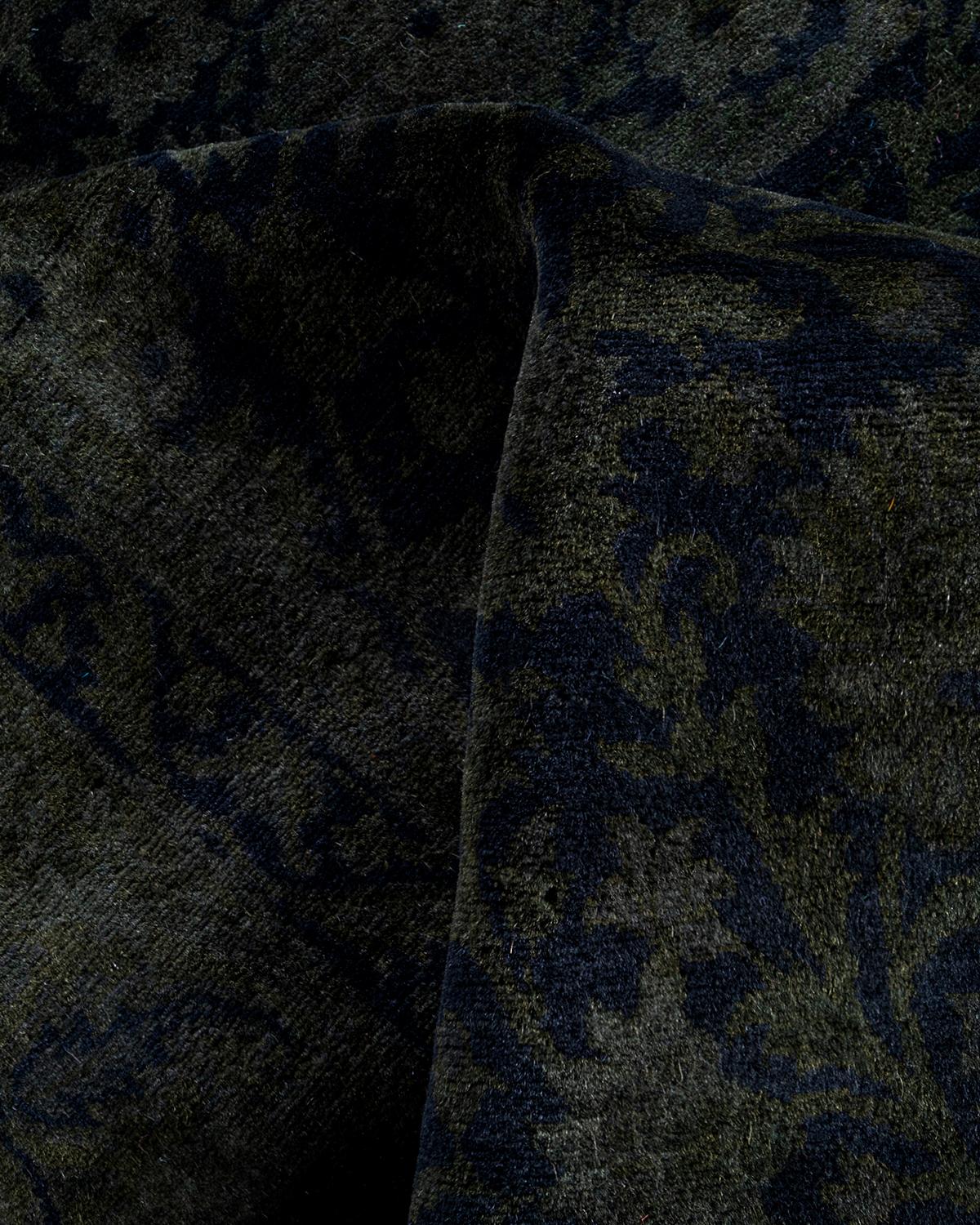 Contemporary Overdyed Hand Knotted Wool Black Area Rug 4' 8