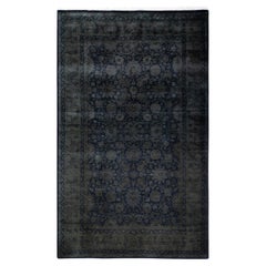 Contemporary Overdyed Hand Knotted Wool Black Area Rug 4' 8" x 7' 6"