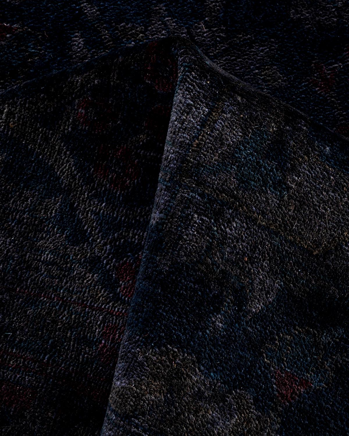 Contemporary Overdyed Hand Knots Rugs (Tappeto di lana nero) 6' 1