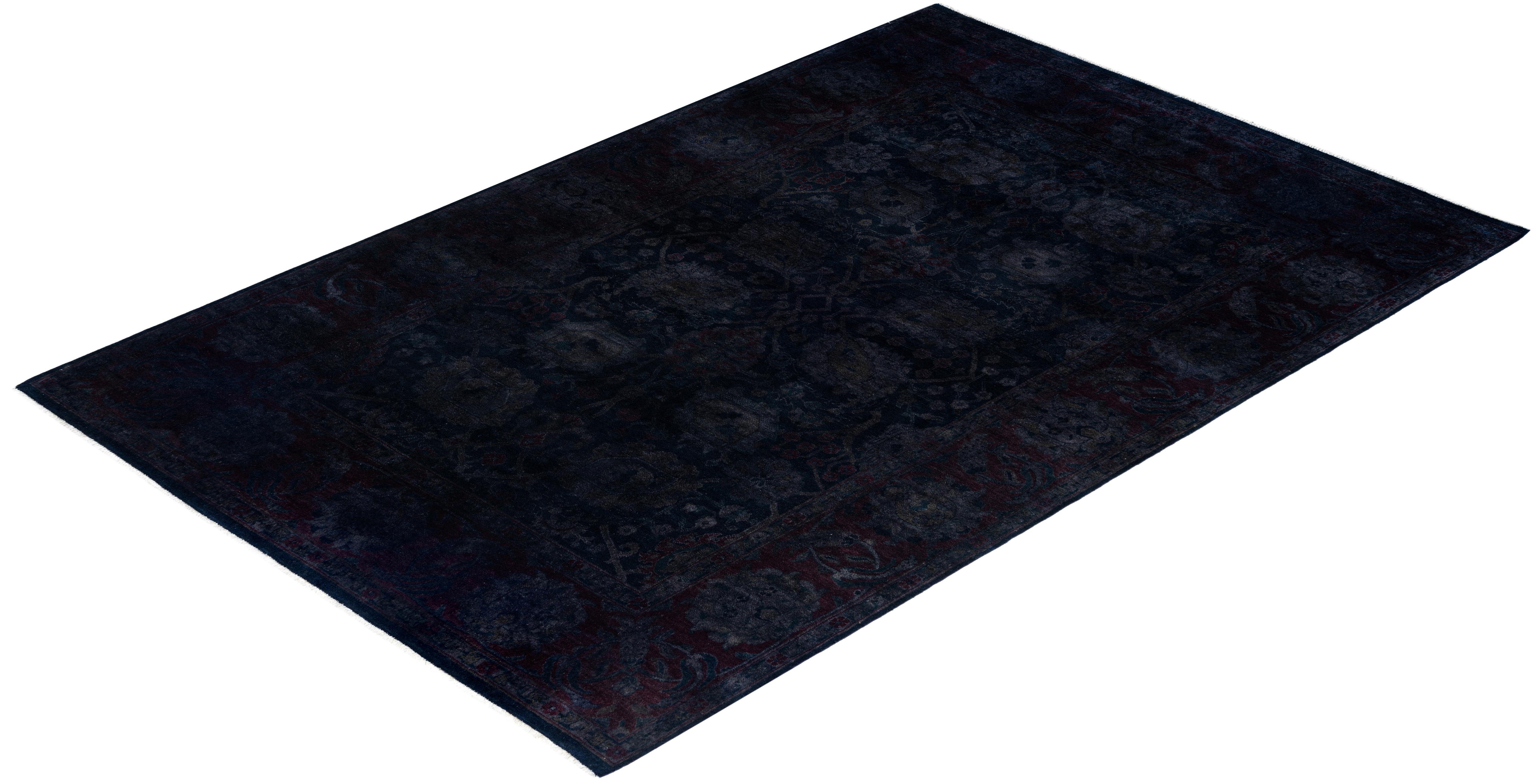 Contemporary Overdyed Hand Knots Rugs (Tappeto di lana nero) 6' 1