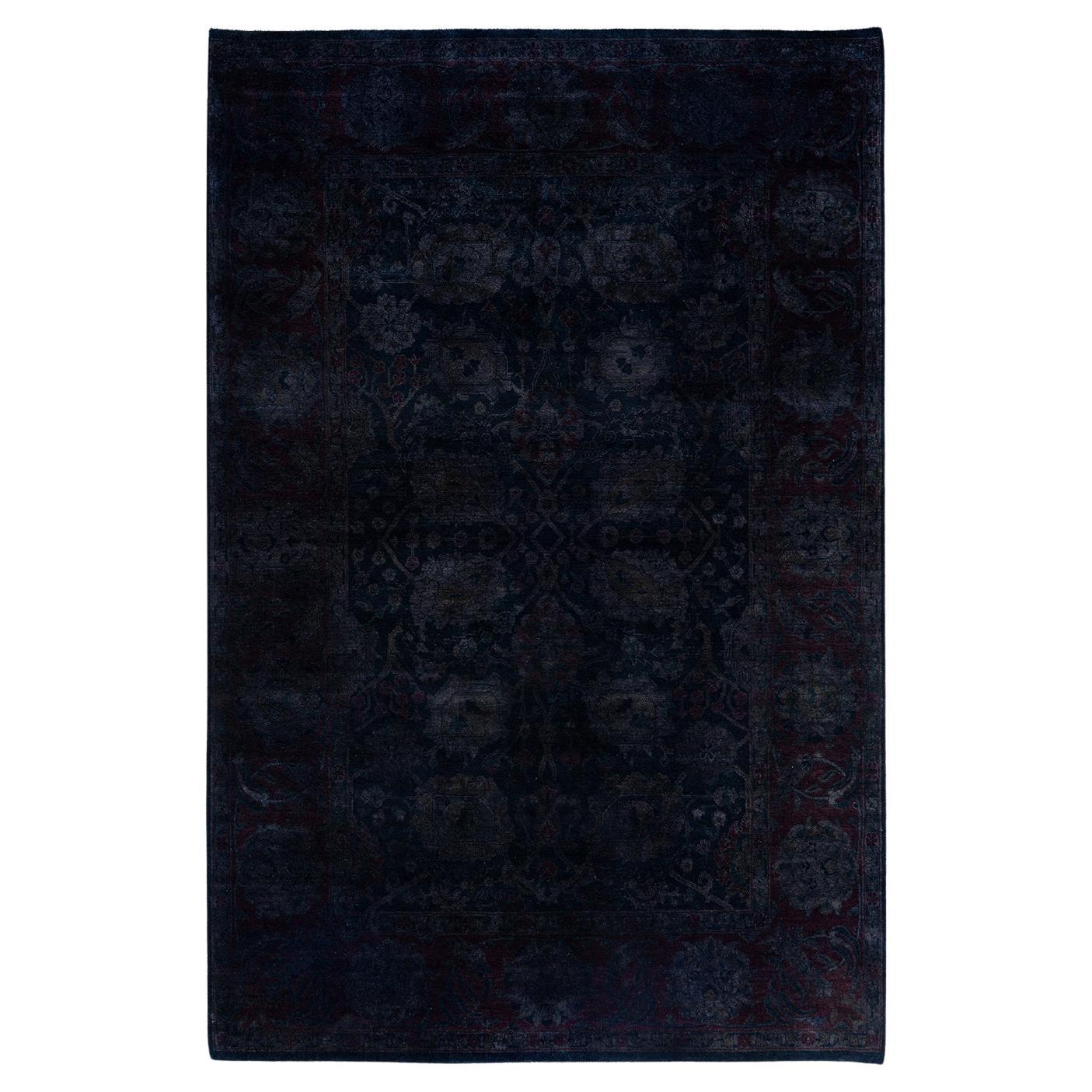 Contemporary Overdyed Hand Knotted Wool Black Area Rug 6' 1" x 9' 0"