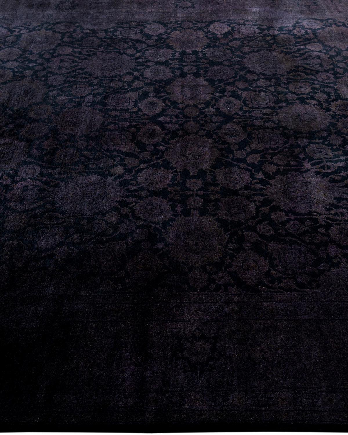 Contemporary Overdyed Hand Knotted Wool Black Area Rug 6' 1