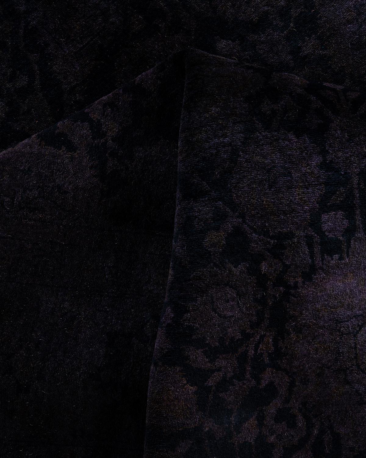 Contemporary Overdyed Hand Knotted Wool Black Area Rug 6' 1