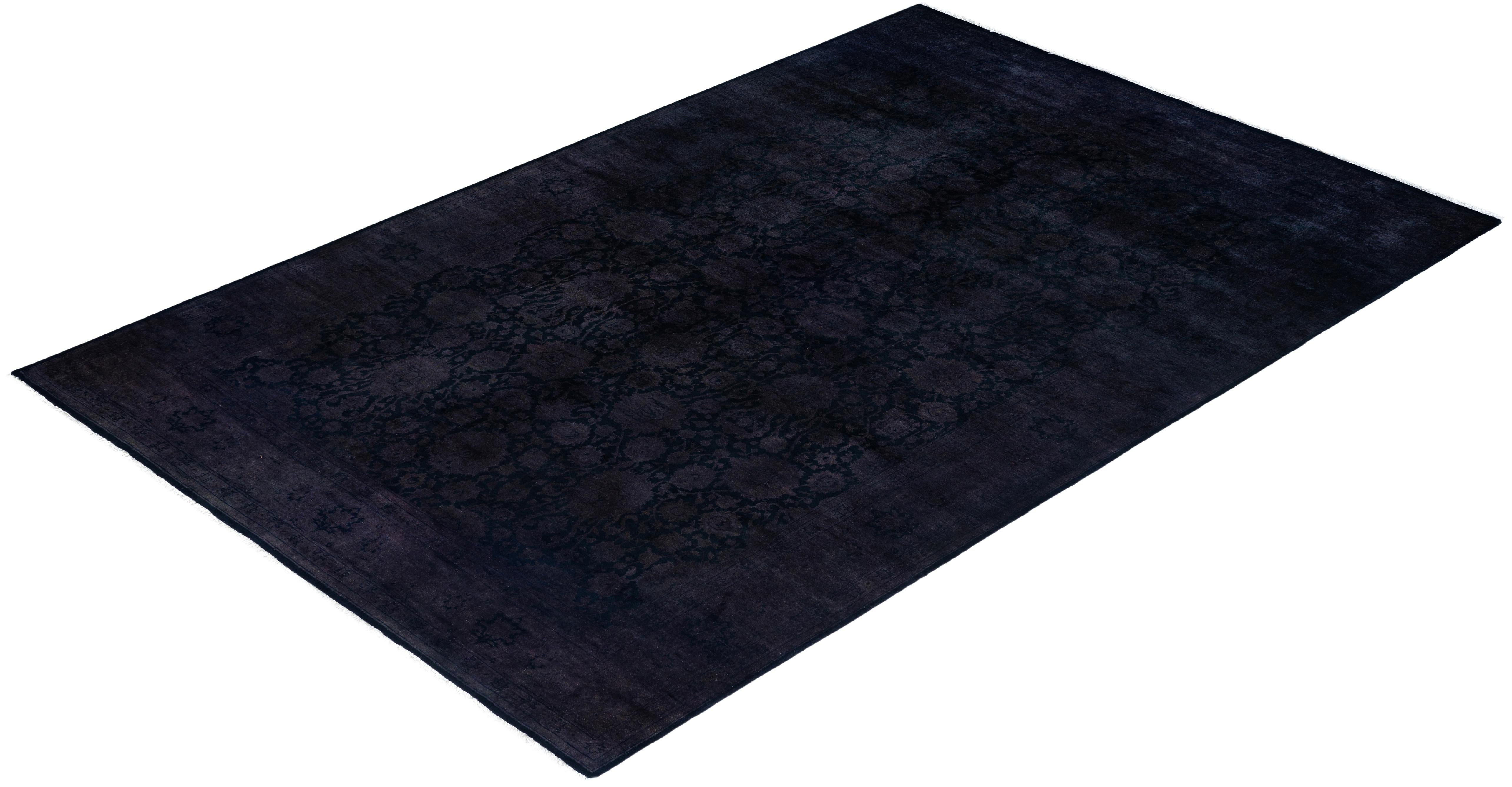 Contemporary Overdyed Hand Knotted Wool Black Area Rug 6' 1