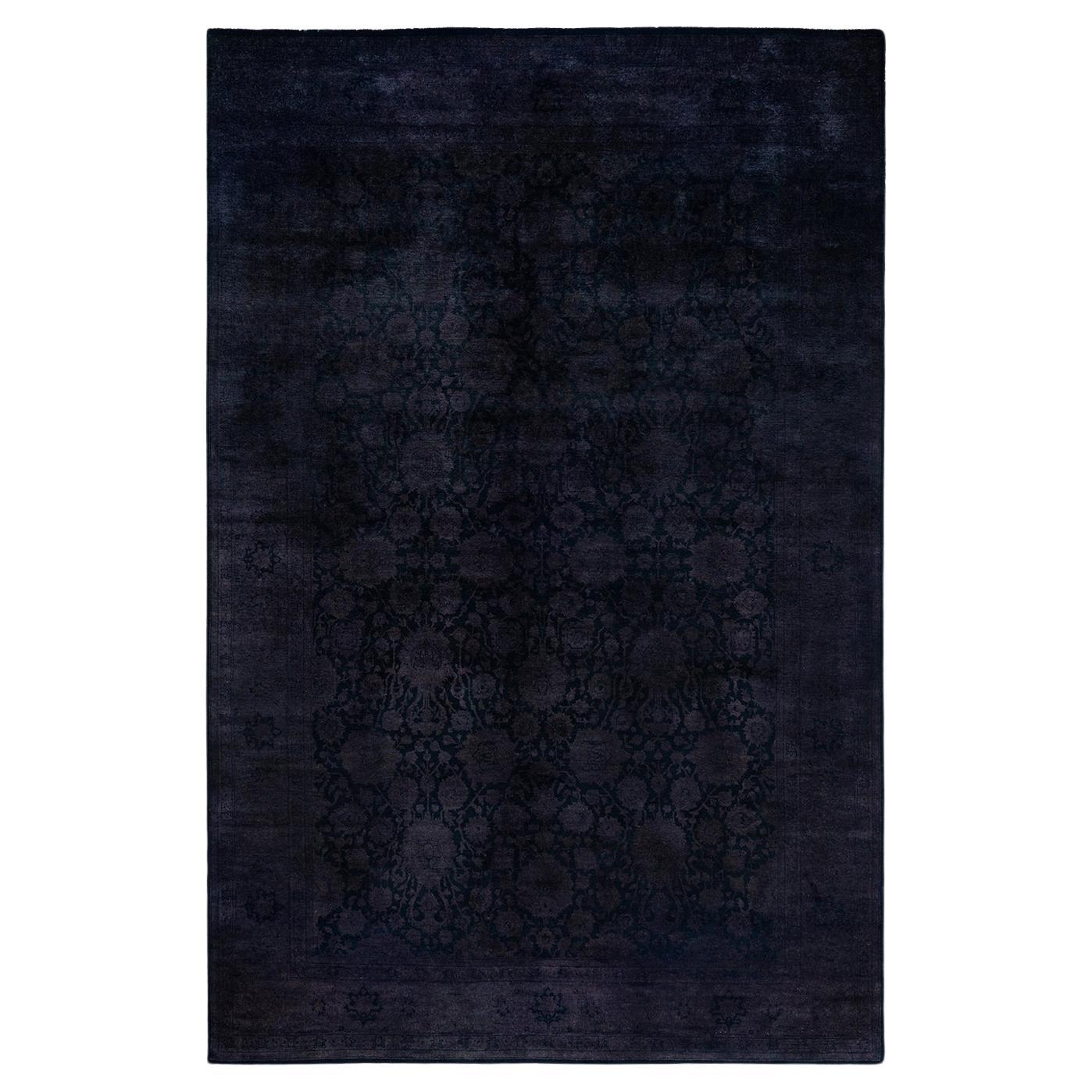 Contemporary Overdyed Hand Knotted Wool Black Area Rug 6' 1" x 9' 3"